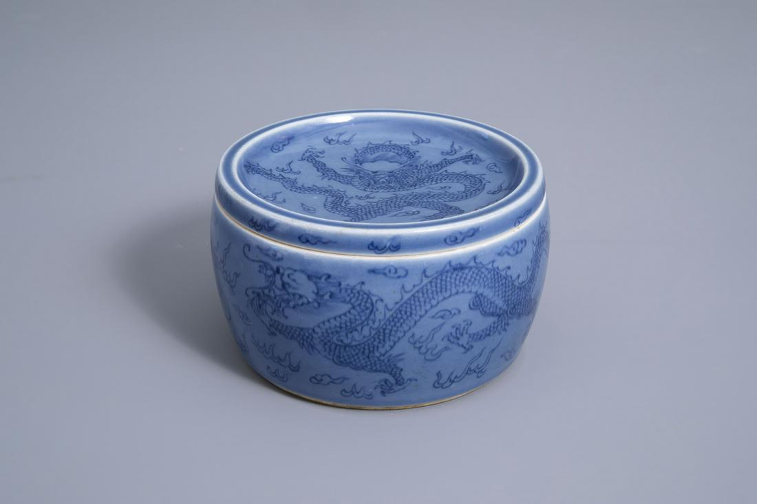 A Chinese light blue ground box and cover with dragons, (1 of 8)