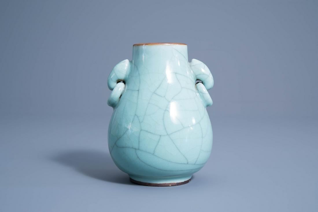 A Chinese crackle glazed celadon hu vase, 19th/20th C. (1 of 6)