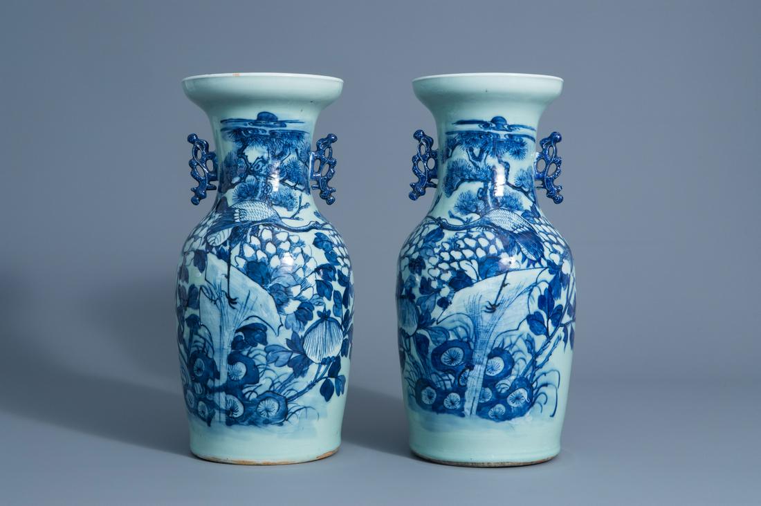 A pair of Chinese blue and white celadon vases with (1 of 6)