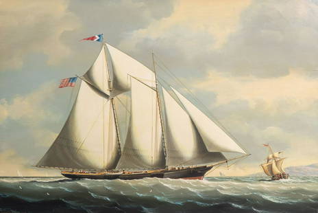 Salvatore Colacicco (1935): 'The America's Cup Yacht: Title: Salvatore Colacicco (1935): 'The America's Cup Yacht "Casco"', oil on board Description: Work: 76 x 50,5 cm Frame: 95,5 x 69,5 cm