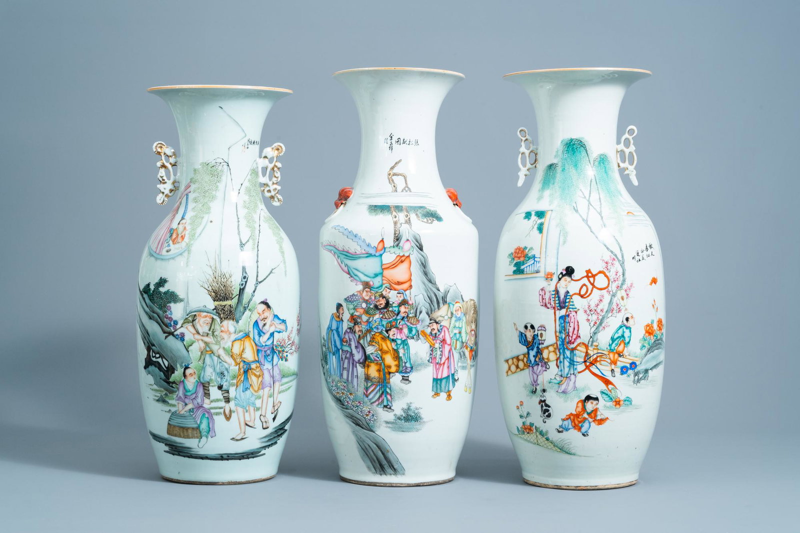 Three various Chinese famille rose vases, 19th/20th C. (1 of 6)
