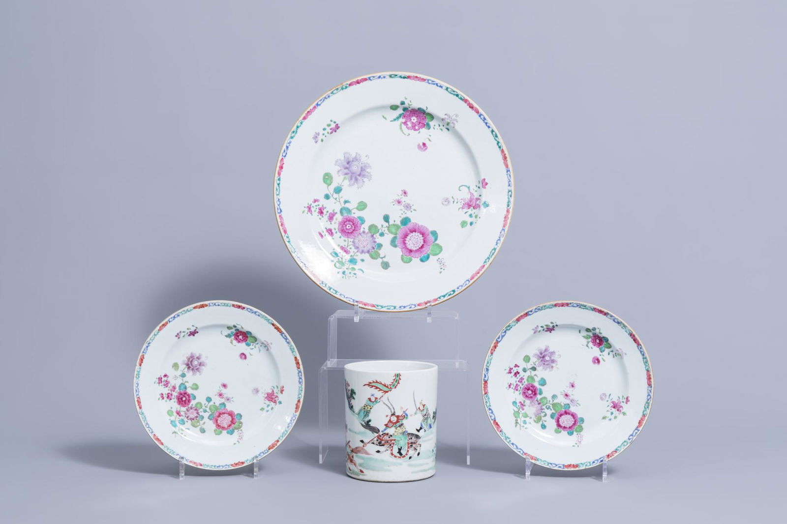 Two Chinese famille rose plates and a charger with (1 of 11)