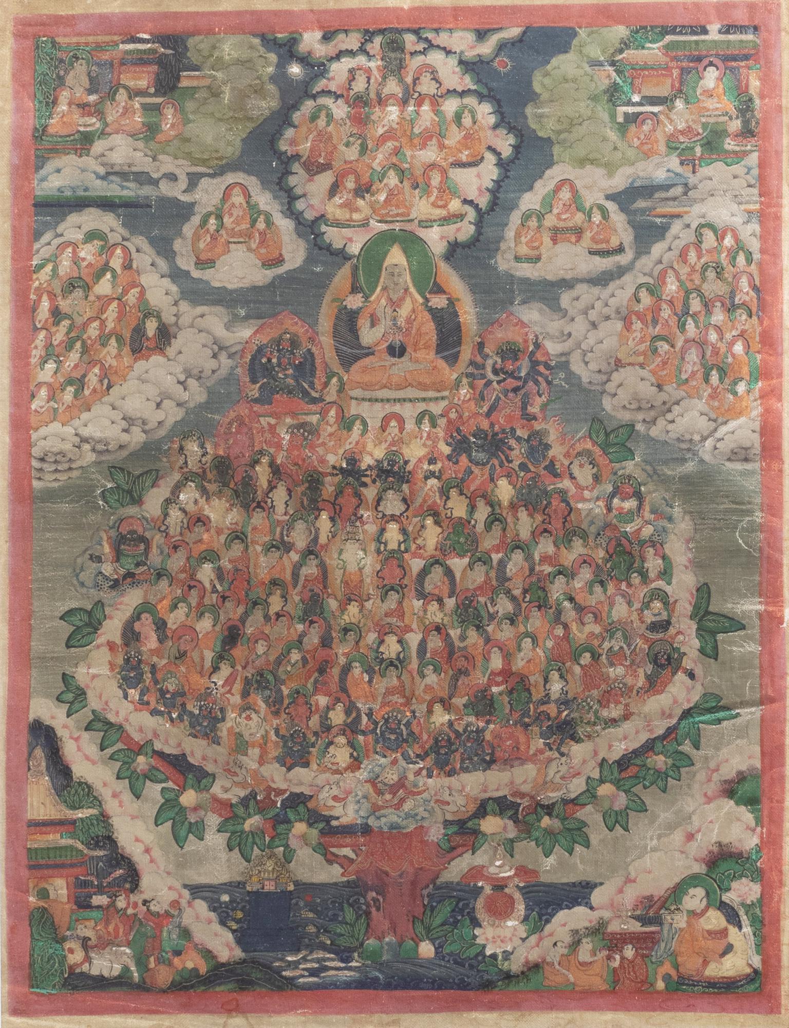 A 'genealogical tree' thangka, Tibet or Nepal, 19th C.: Title: A 'genealogical tree' thangka, Tibet or Nepal, 19th C. Description: Work: ca. 33,5 x 25,5 cm Frame: 52,5 x 44,5 cm