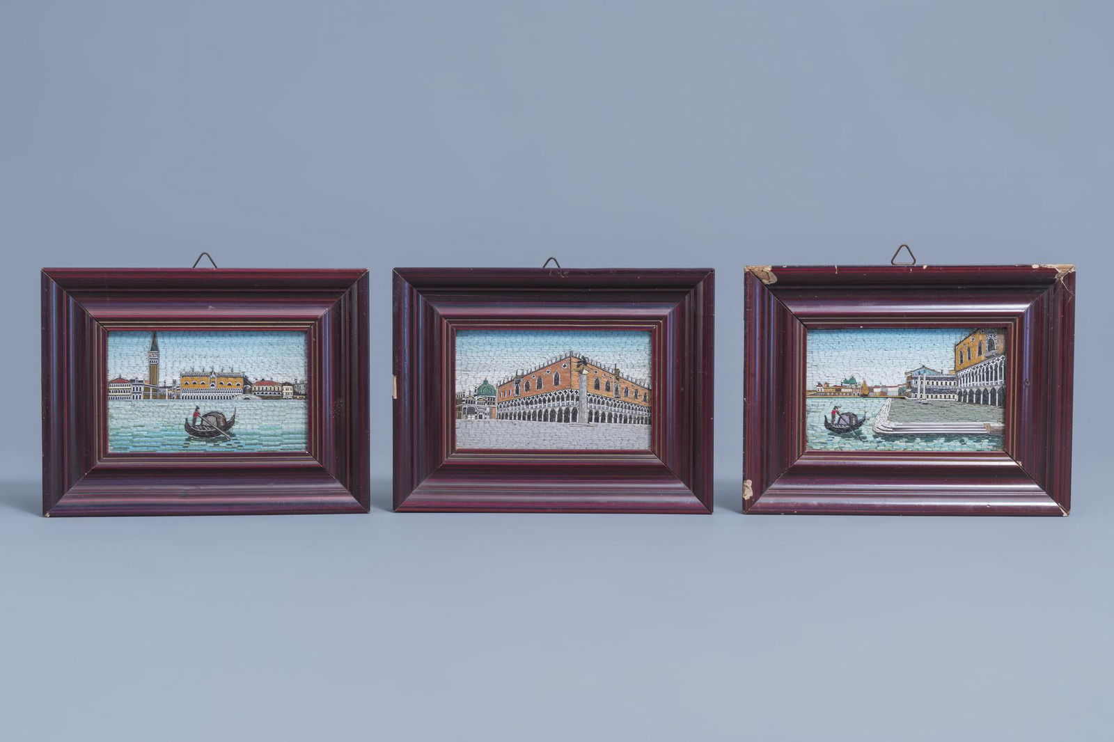 Three Italian micro mosaic panels of views of Venice, (1 of 11)
