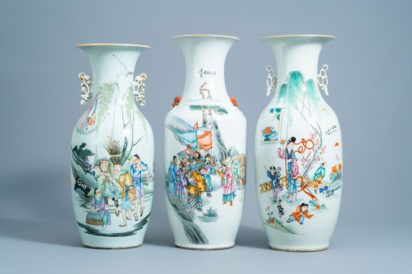 Three various Chinese famille rose vases, 19th/20th C. (1 of 6)