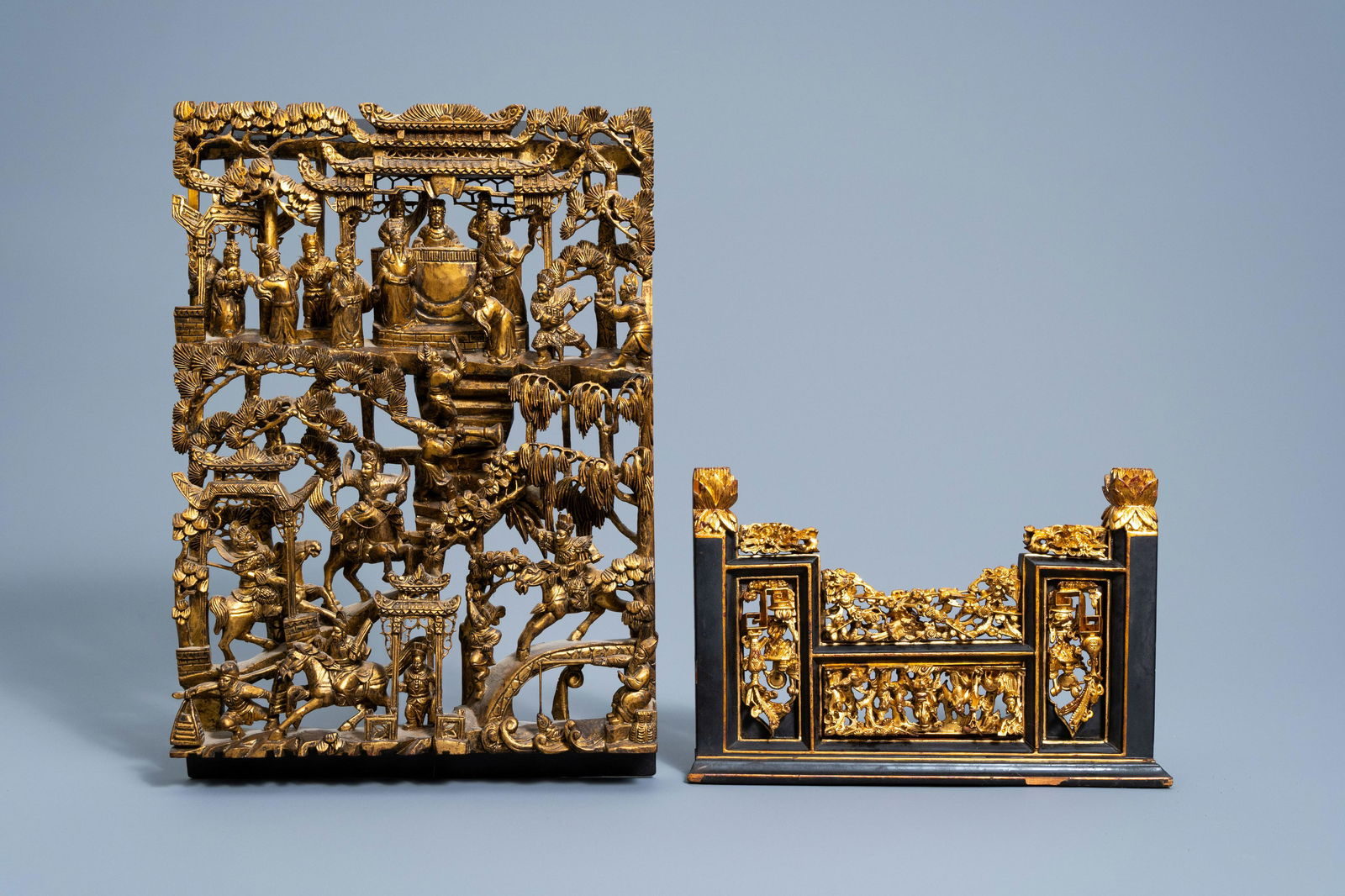 Two Chinese reticulated gilt and lacquered wood panels, (1 of 2)