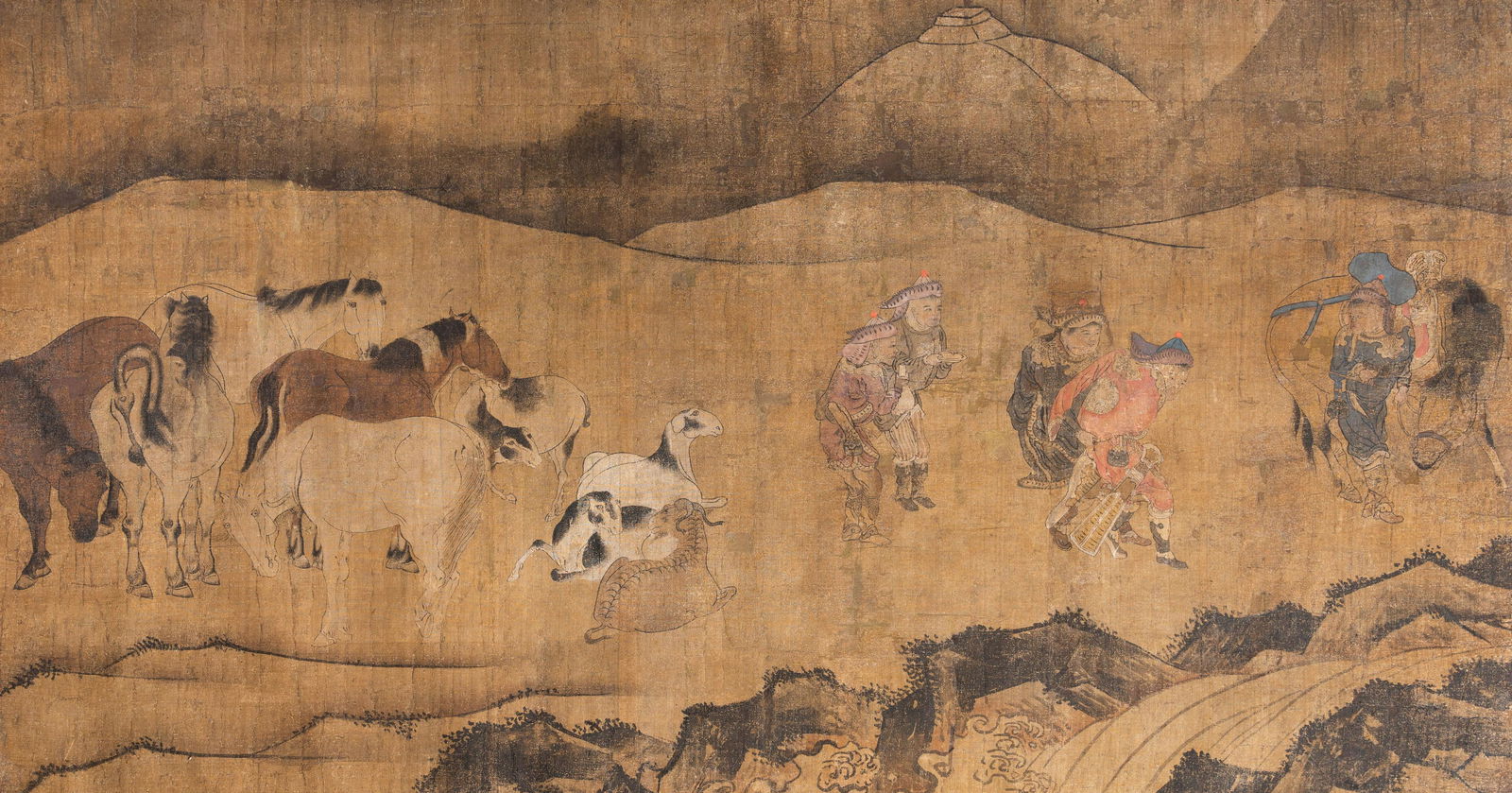 Chinese school: A mountain landscape with horses, goats (1 of 4)