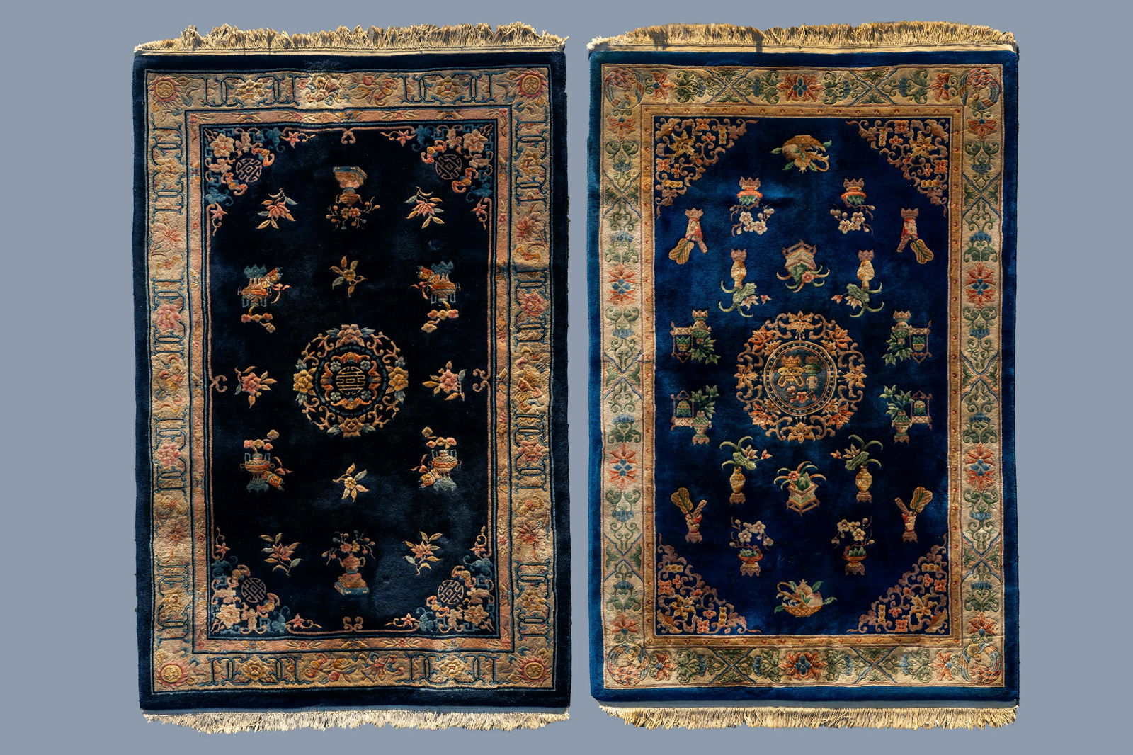 Two Chinese woolen 'Beijing' carpets with antiquities (1 of 7)