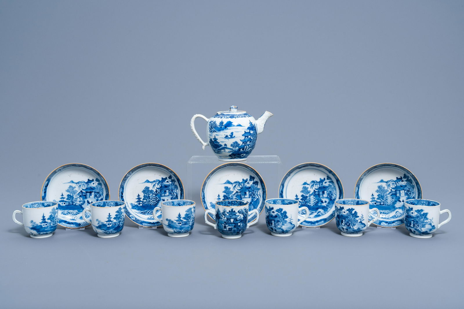 A Chinese thirteen-piece blue and white tea service (1 of 9)