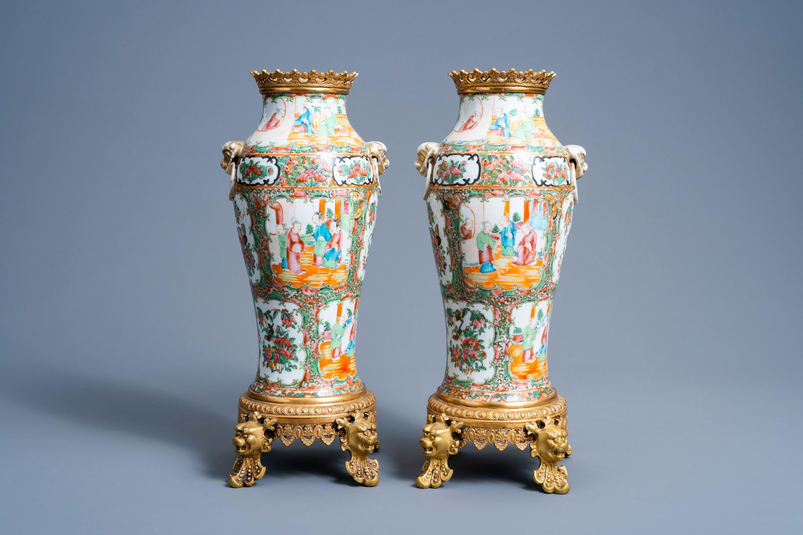 A pair of Chinese Canton famille rose brass mounted (1 of 7)
