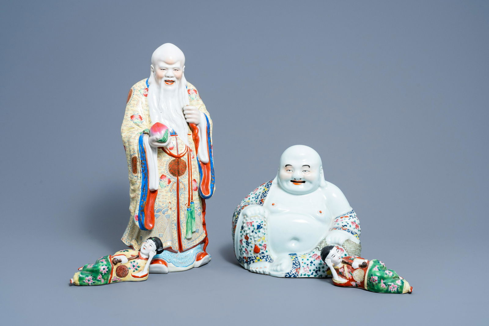 Four various Chinese famille rose figures of Shou Lao, (1 of 7)
