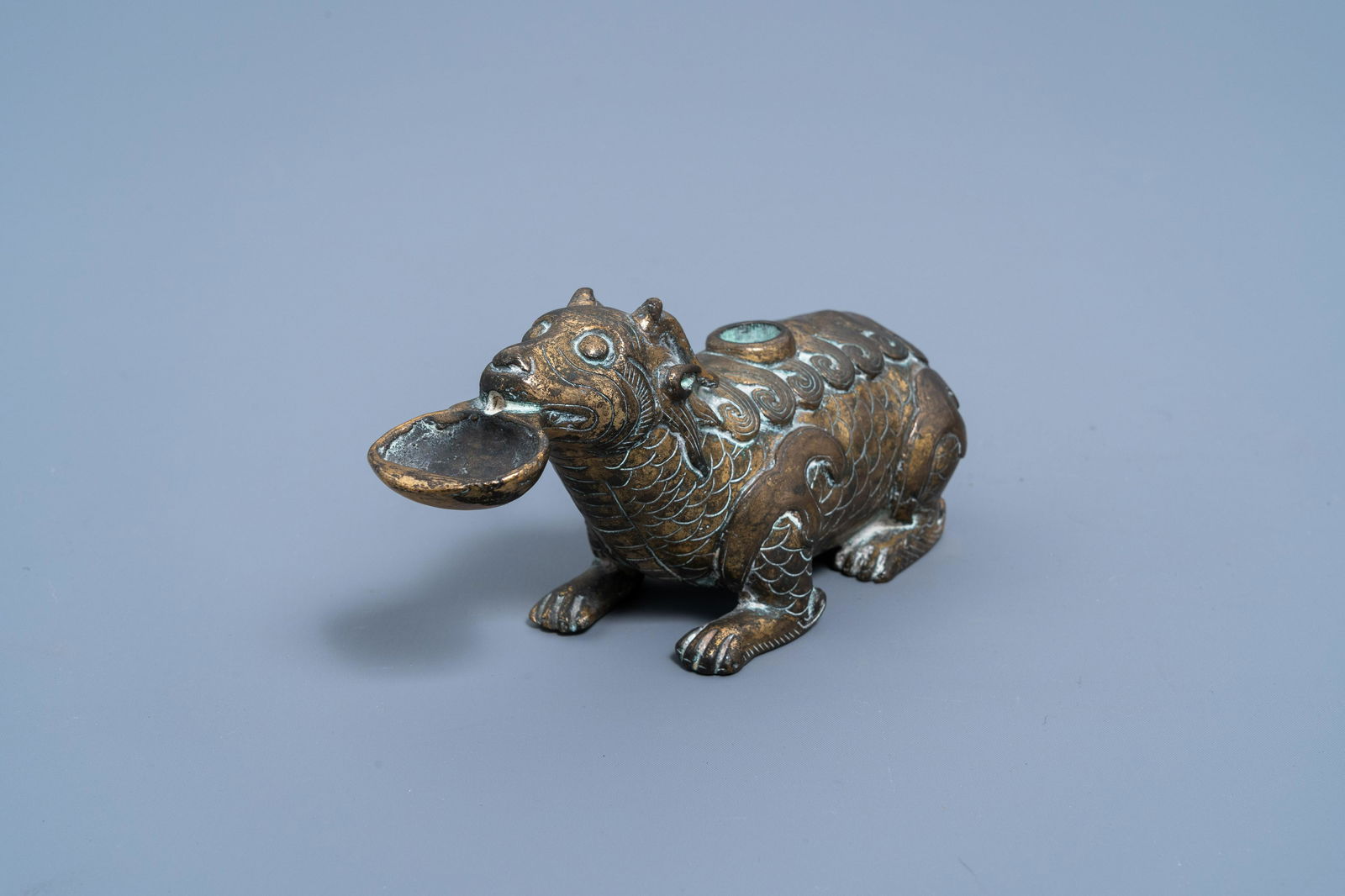 A Chinese gilt bronze 'mythical beast' water dropper, (1 of 8)