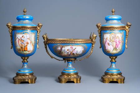 A French gilt bronze mounted 'bleu celeste' ground