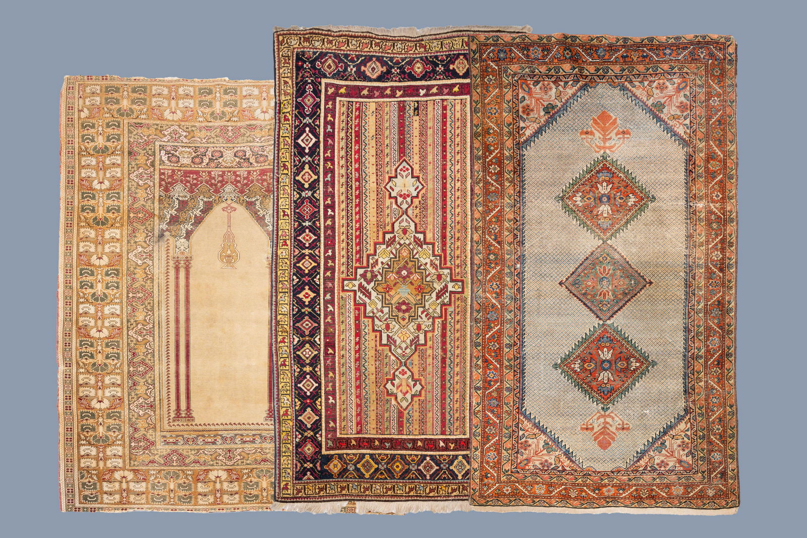 Three various Oriental rugs, wool on cotton, 20th C. (1 of 11)