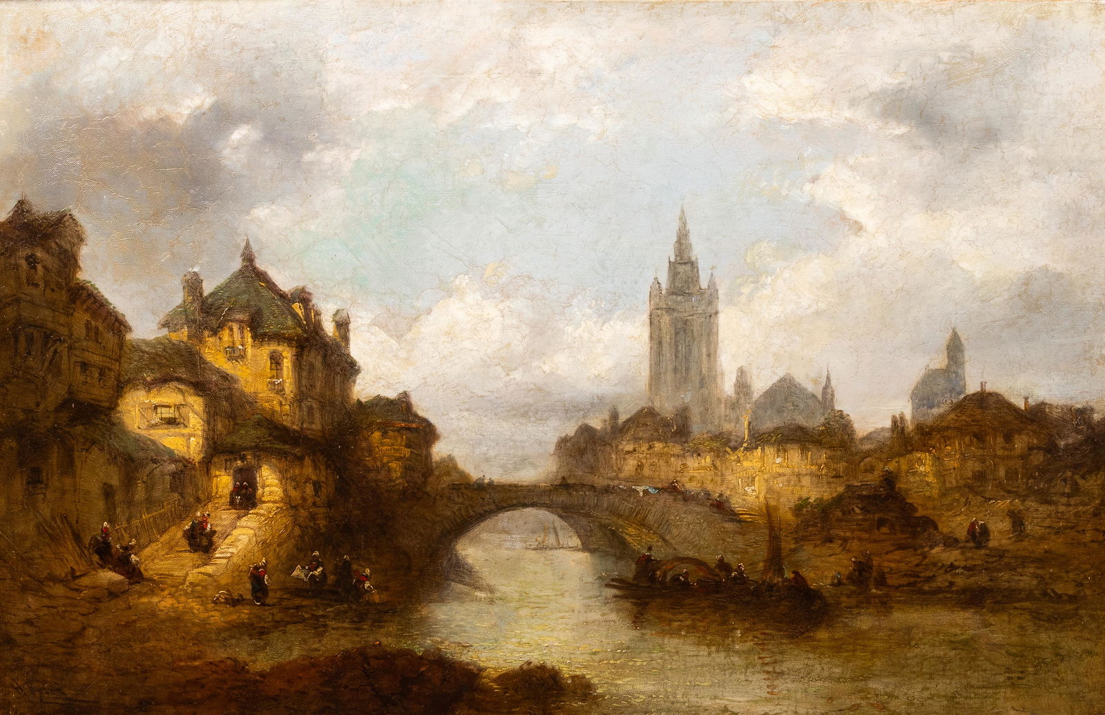 Howard Pyle (1853-1911): View on a city at the banks of (1 of 4)