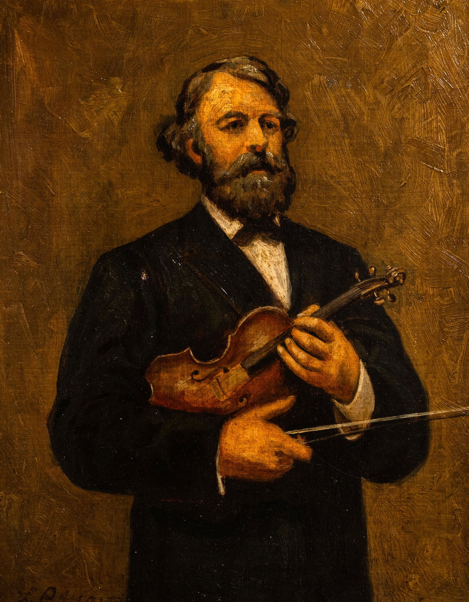 L.P. Martin (19th C.): The violin player, oil on (1 of 5)