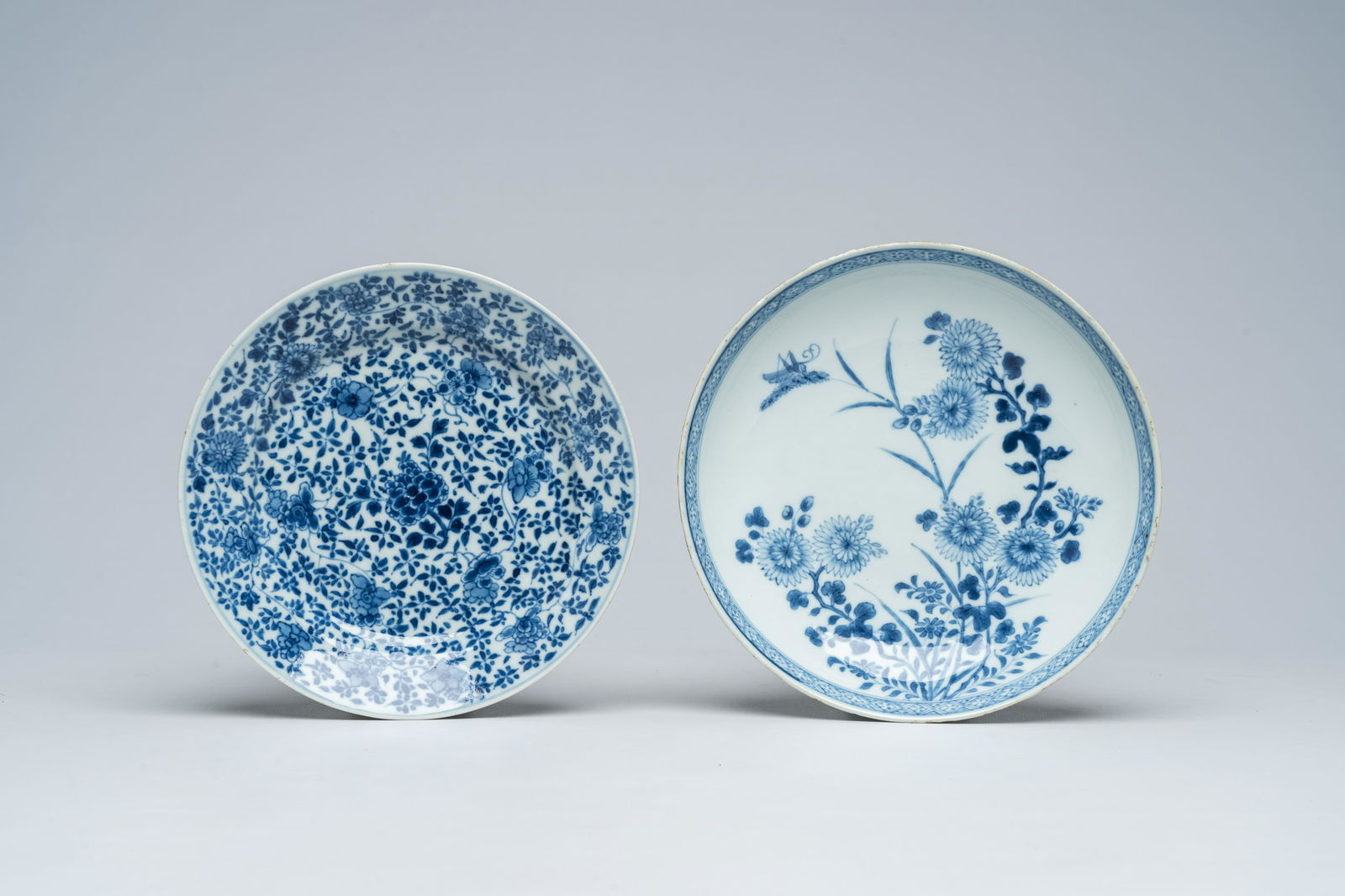 Two Chinese blue and white plates with floral design, Kangxi/Yongzheng (1 of 2)