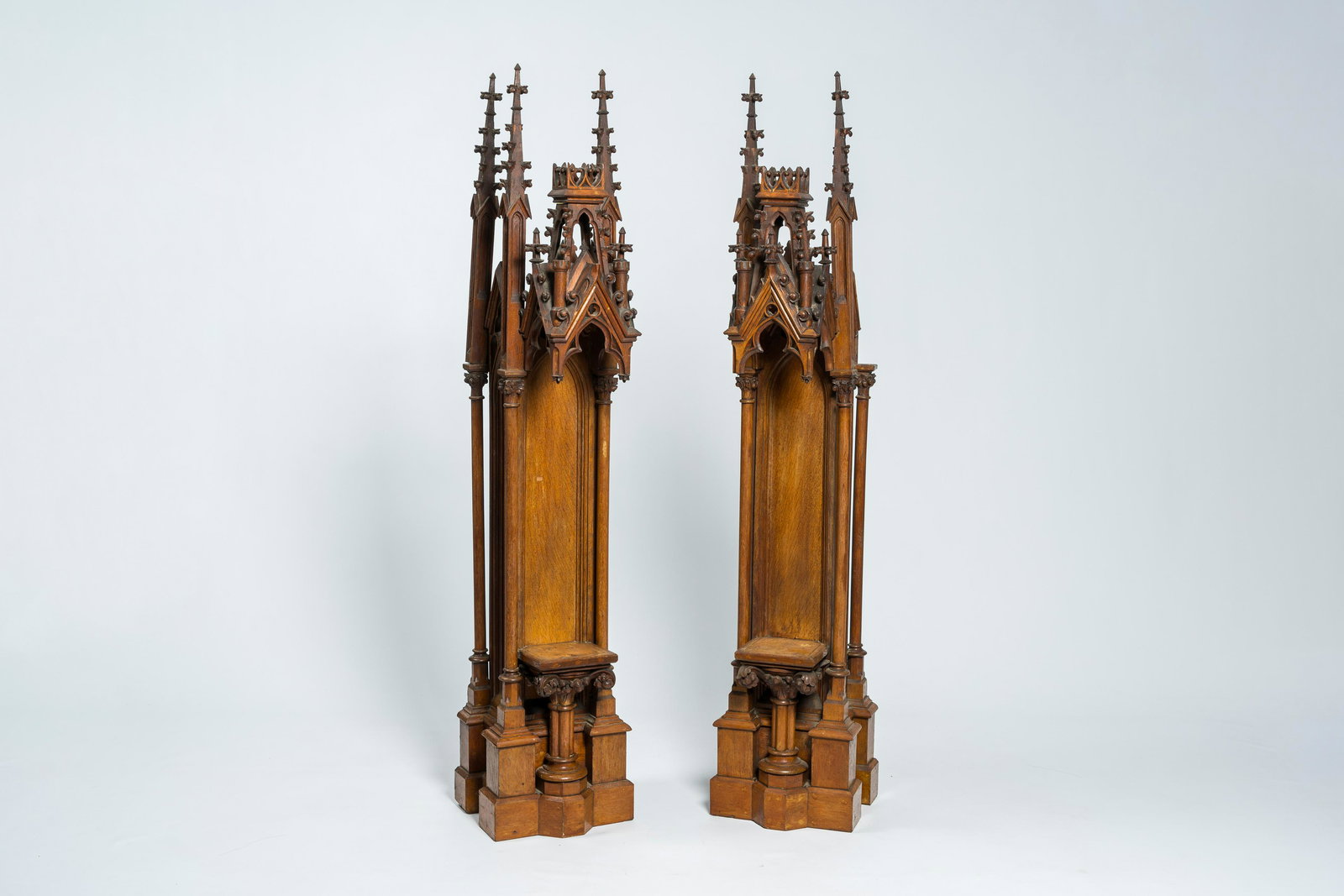 A pair of French Gothic revival oak sculpture niches, late 19th C. (1 of 5)