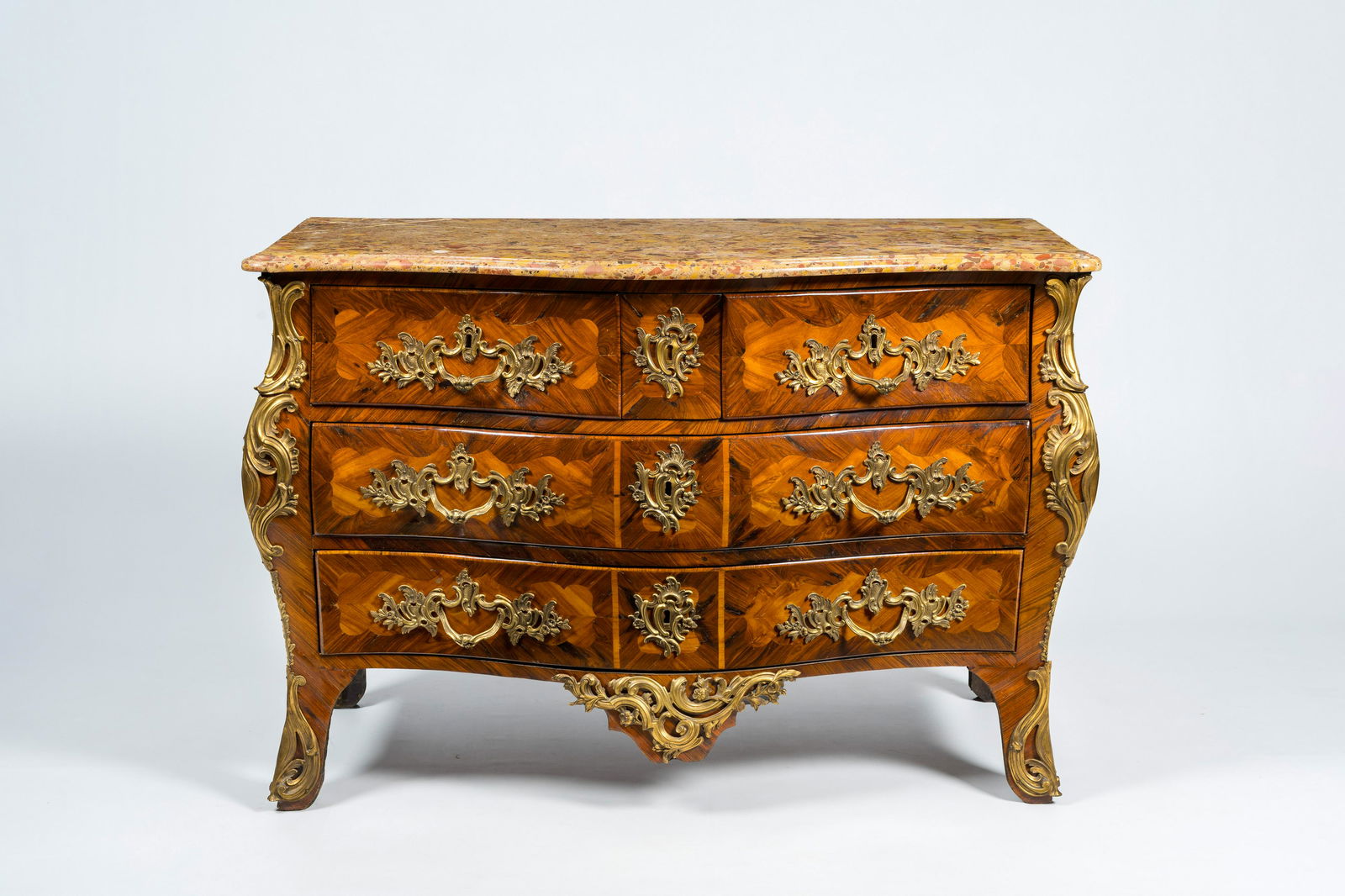 Pierre Flechy (1715-1769): A bombÃ© French Louis XV gilt bronze mounted marquetry chest of drawers (1 of 20)