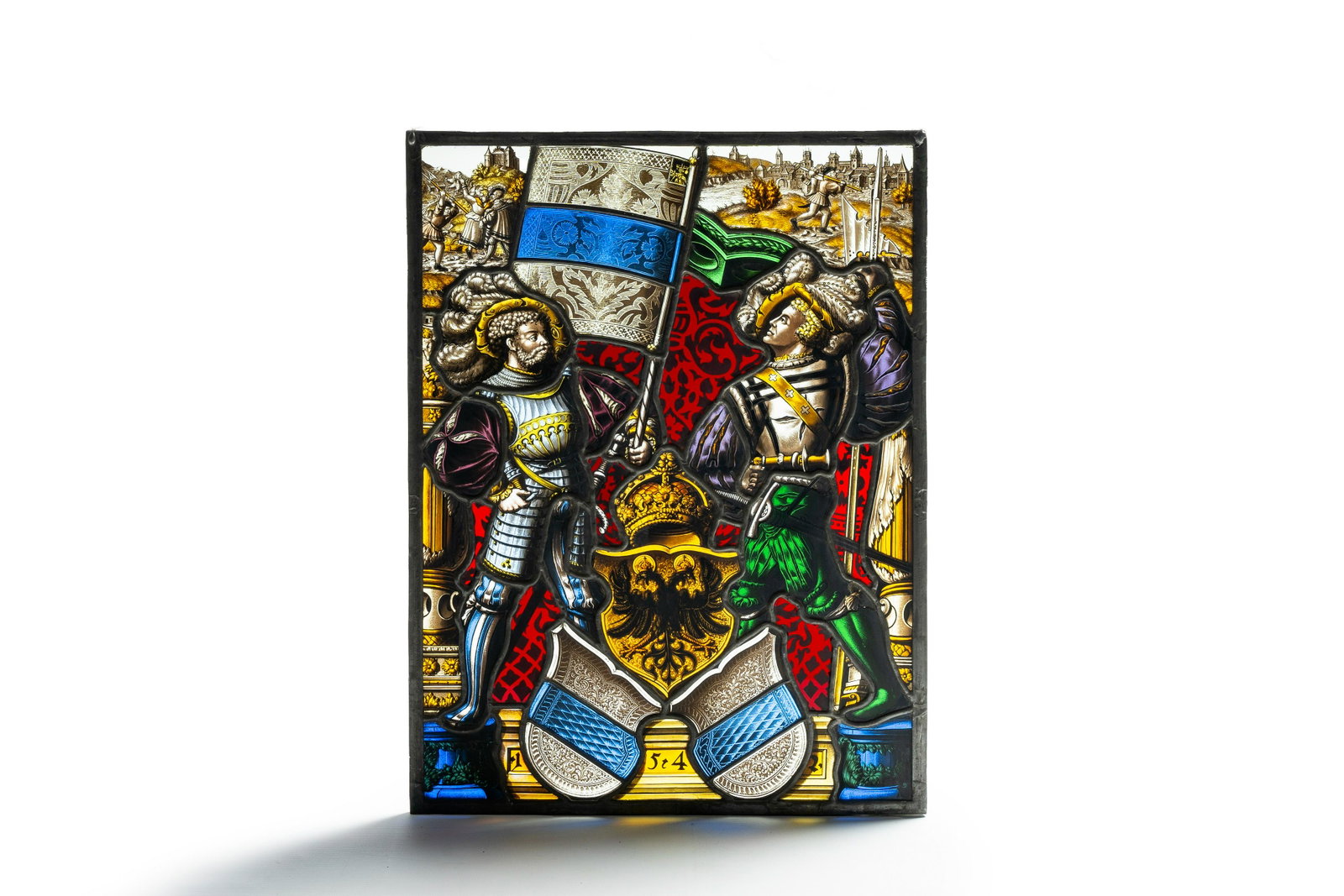 Attributed to Johann Jakob RÃ¶ttinger (1817-1877): A Swiss painted stained glass window depicting: Full title: Johann Jakob RÃ¶ttinger (1817-1877): A Swiss painted stained glass window depicting the double-headed eagle, Zurich, 19th C. Description: 44,9 x 32,8 cm "The Nuremberg stained glass arti