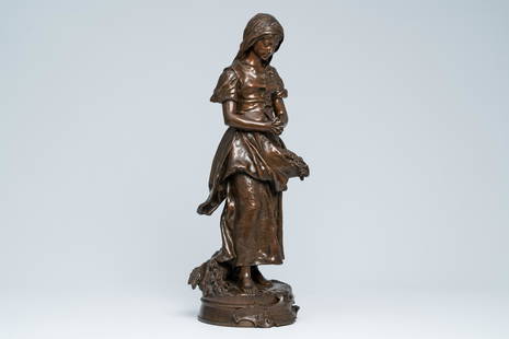 emile Edmond Peynot (1850-1932): 'L'angelus', brown patinated bronze: Title: emile Edmond Peynot (1850-1932): 'L'angelus', brown patinated bronze Description: H 71,5 cm The reverse inscribed with the numbers '52897' and '157'. Ref.: - P. Kjellberg, Les bronzes du XIXe s