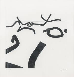 Bernar Venet (1941): 'Ligne indeterminee IV', aquatint in black and grey, ed. 61/90, (1993): Title: Bernar Venet (1941): 'Ligne indeterminee IV', aquatint in black and grey, ed. 61/90, (1993) Description: Work: 39,5 x 39,5 cm Paper: 51 x 50 cm Frame: 58 x 57 cm