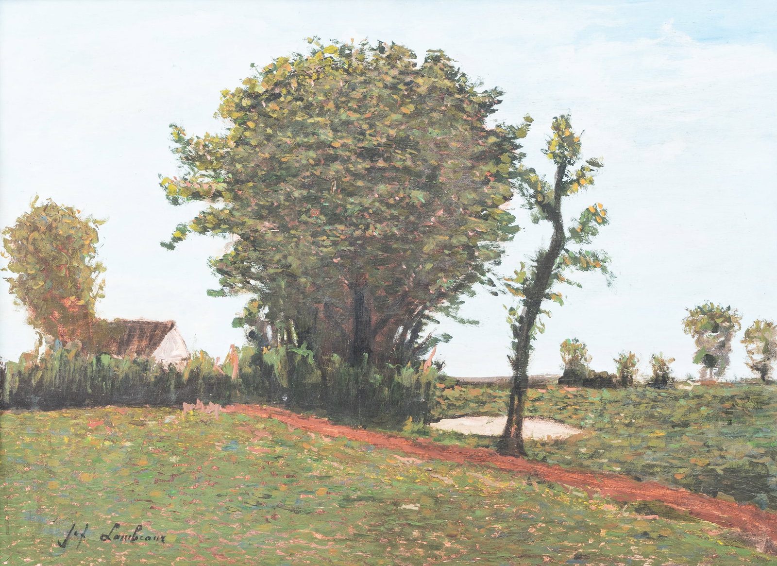 Jef Lambeaux (1852-1908): The country road to the farm, oil on board: Full title: Jef Lambeaux (1852-1908): The country road to the farm, oil on board Description: Work: 102,5 x 75 cm Frame: 114,5 x 87 cm Condition reports and high resolution pictures are available on o