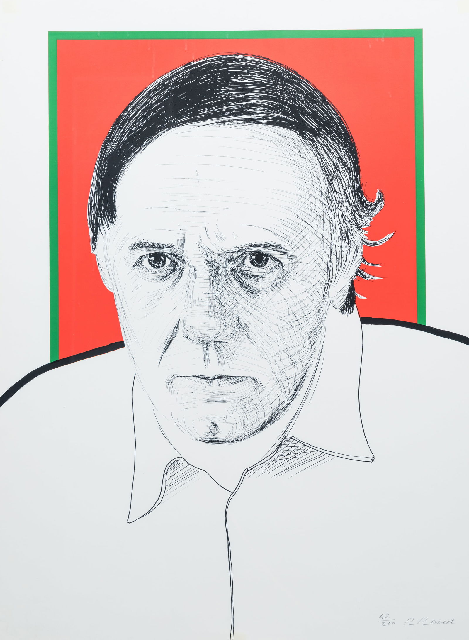 Roger Raveel (1921-2013): Self portrait, lithograph in colours, ed. 42/200, (1972): Roger Raveel (1921-2013): Self portrait, lithograph in colours, ed. 42/200, (1972) Work: 73,5 x 55 cm Frame: 97 x 72 cm