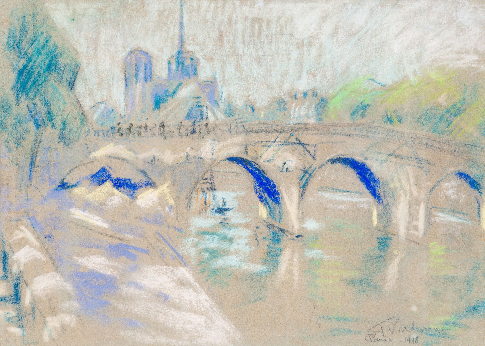 Fernand Verhaegen (1883-1975): 'Paris', pastel on paper, dated 1918: Fernand Verhaegen (1883-1975): 'Paris', pastel on paper, dated 1918 Work: 36,5 x 26,5 cm Frame: 50,5 x 40,5 cm