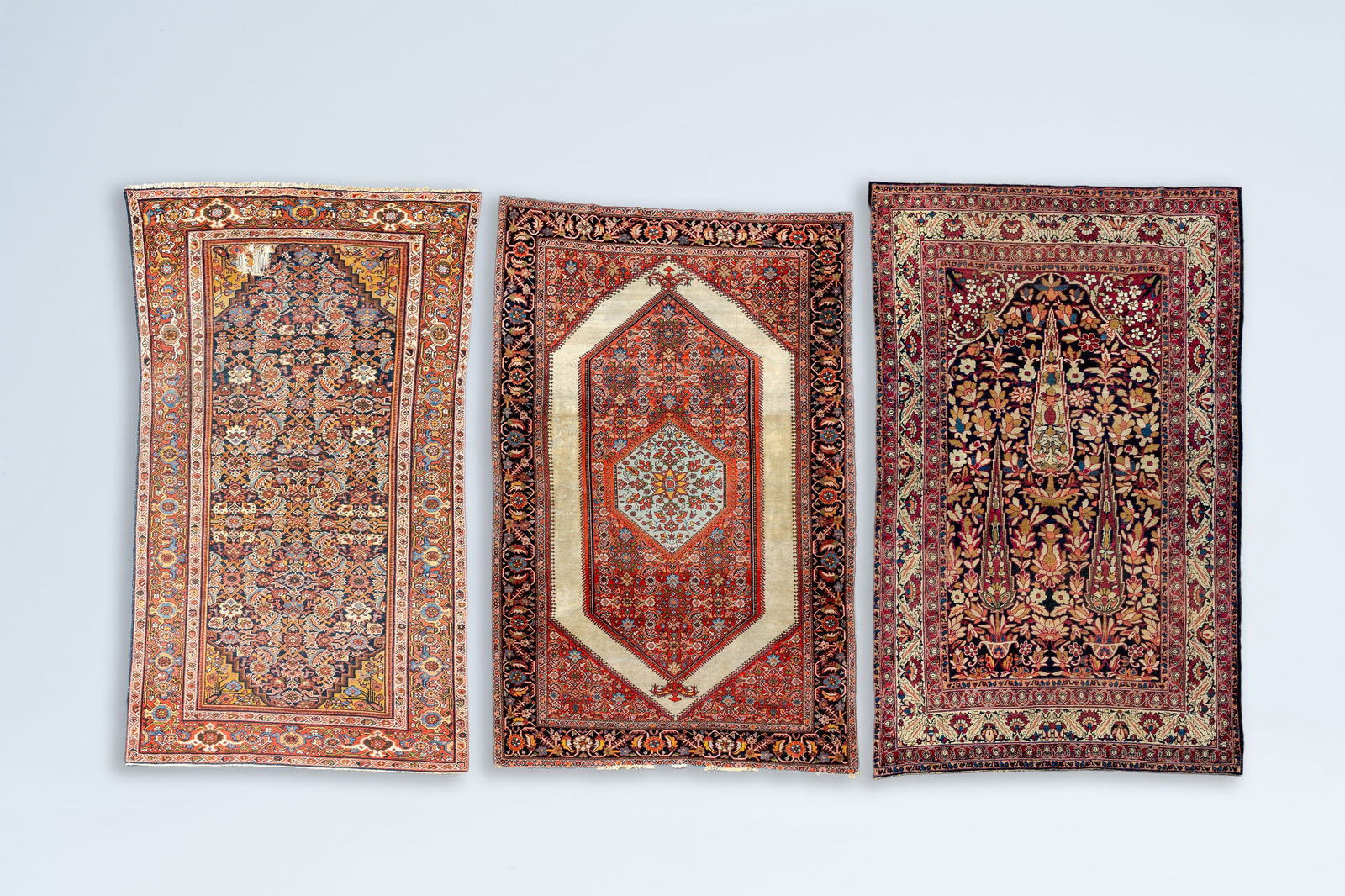 Three Persian rugs, a.o. an Isfahan and a Fereghan (Ferahan) rug with floral design, wool on cotton, (1 of 5)