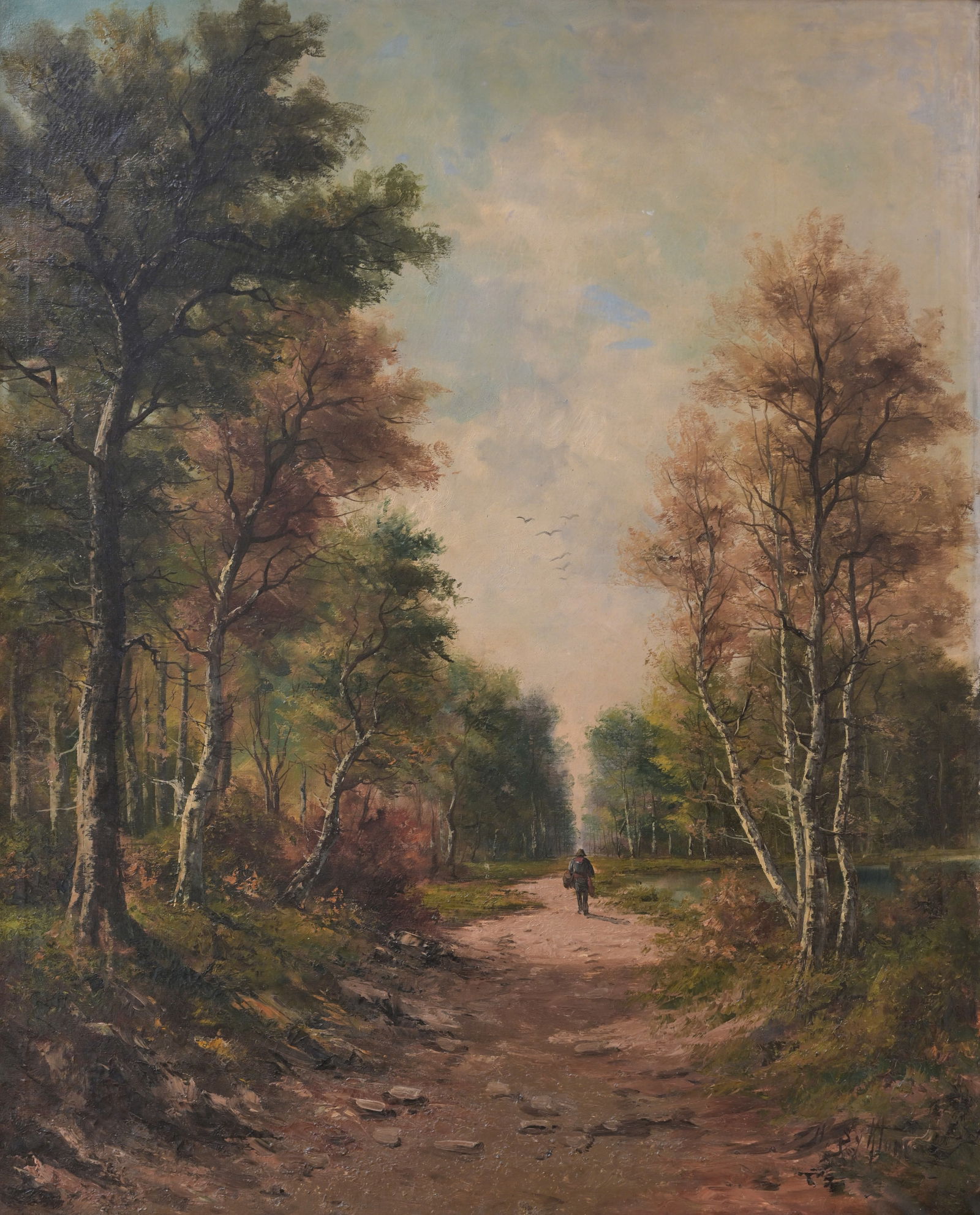 Belgian school, illegibly signed: The lonely walker, oil on canvas, 19th/20th C. (1 of 6)