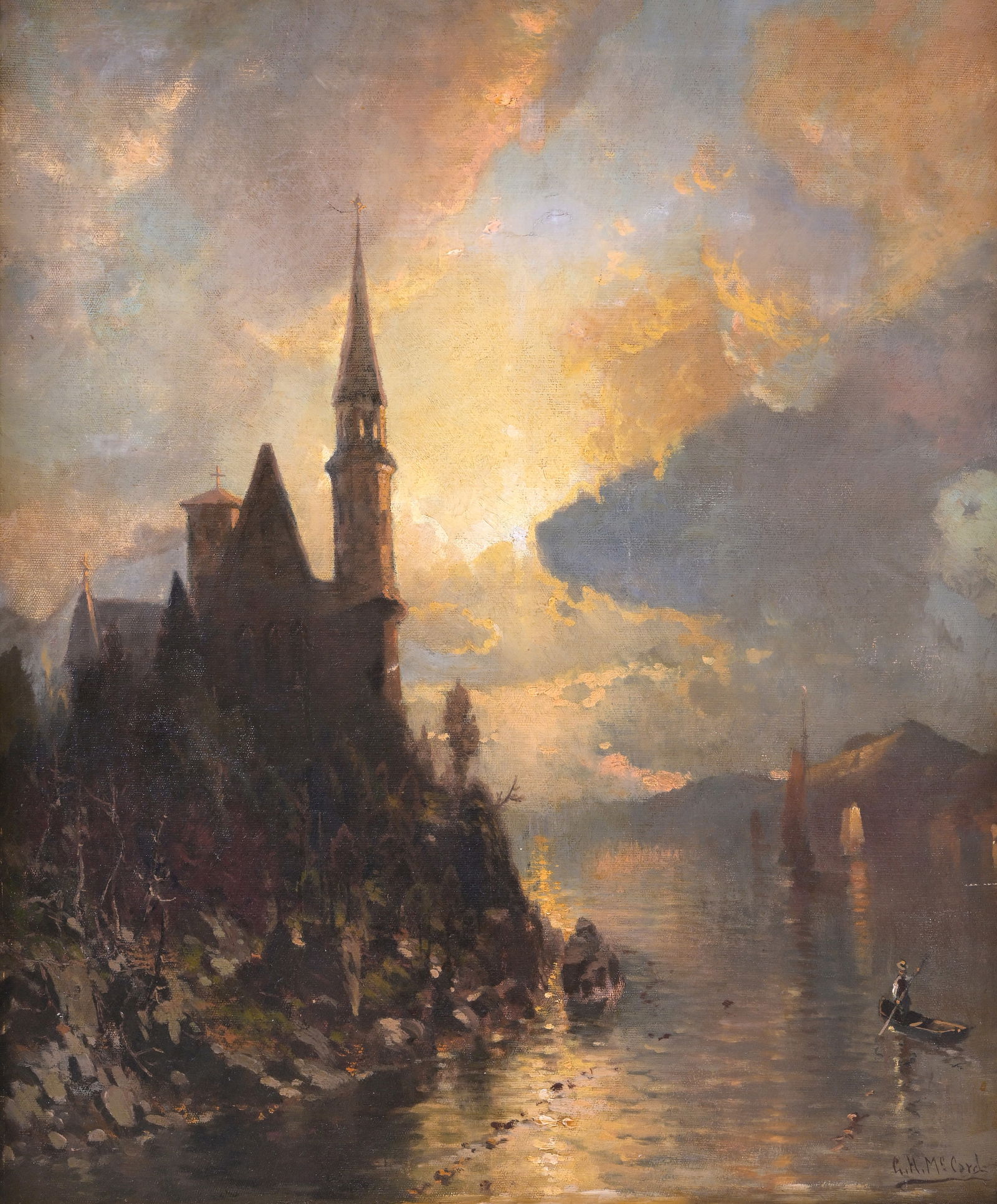 George Herbert McCord (1848-1909): Animated river landscape, oil on canvas (1 of 6)