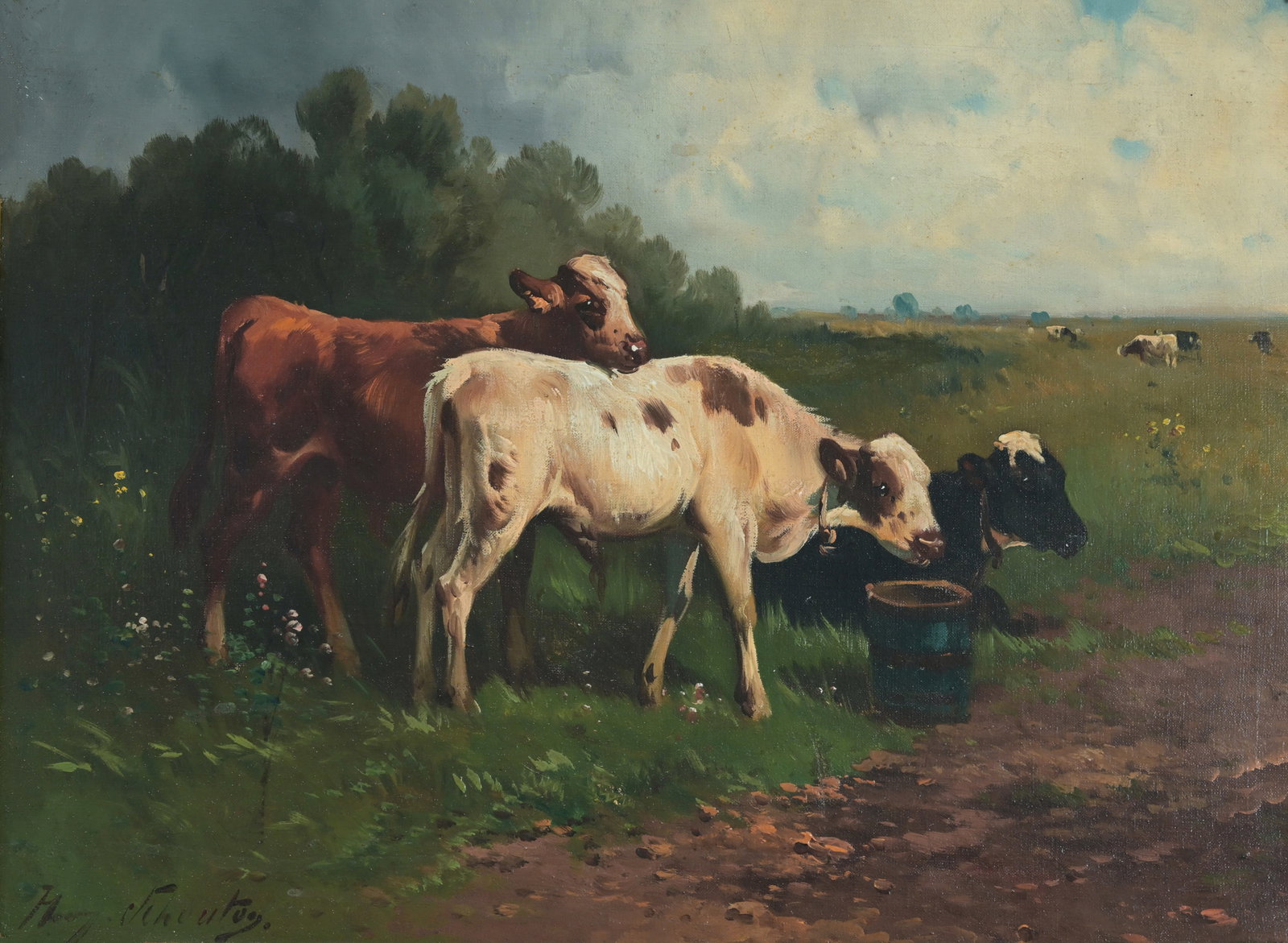 Henry Schouten (1857-1927): Cows in a landscape, oil on canvas (1 of 5)