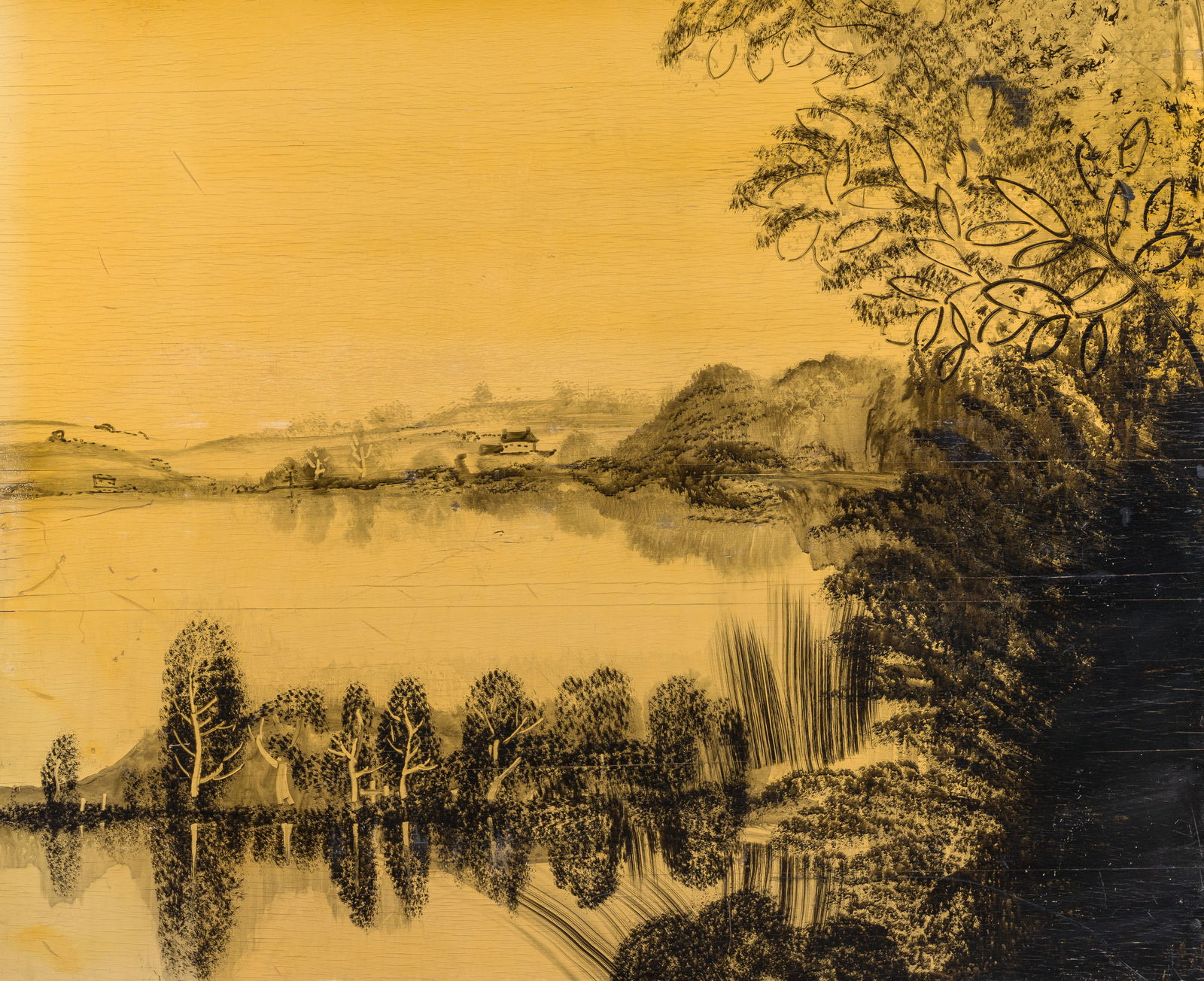 Albert Saverys (1886-1964): A river landscape, oil on board: Albert Saverys (1886-1964): A river landscape, oil on board Work: 116 x 96 cm Frame: 120 x 99 cm The authenticity of this work confirmed by Dr. Paul Huys. The panel comes from a series of several pane