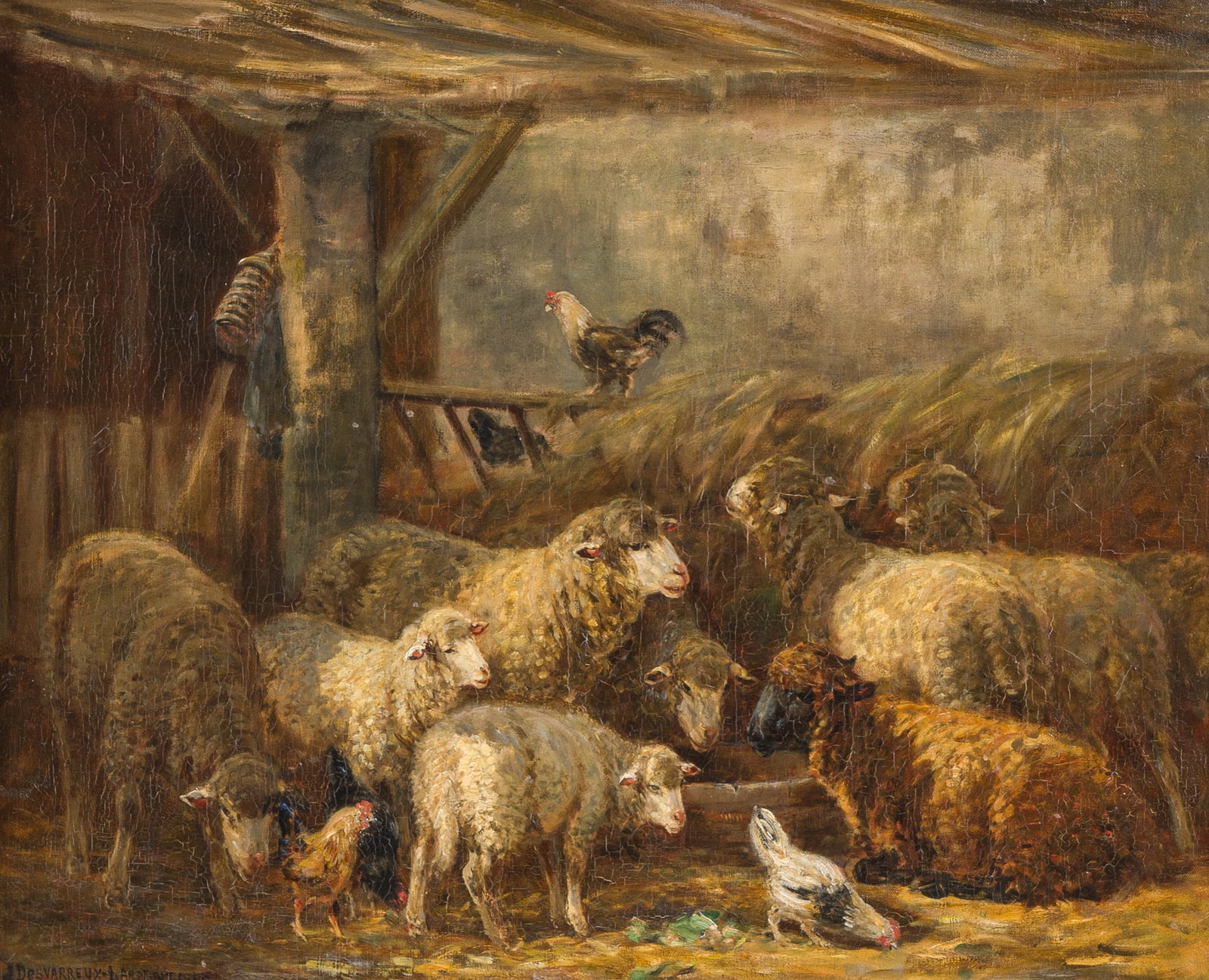 James Desvarreux-Larpenteur (1847-1937): The cattle barn, oil on canvas: James Desvarreux-Larpenteur (1847-1937): The cattle barn, oil on canvas Work: 61,5 x 51 cm Frame: 95 x 85 cm