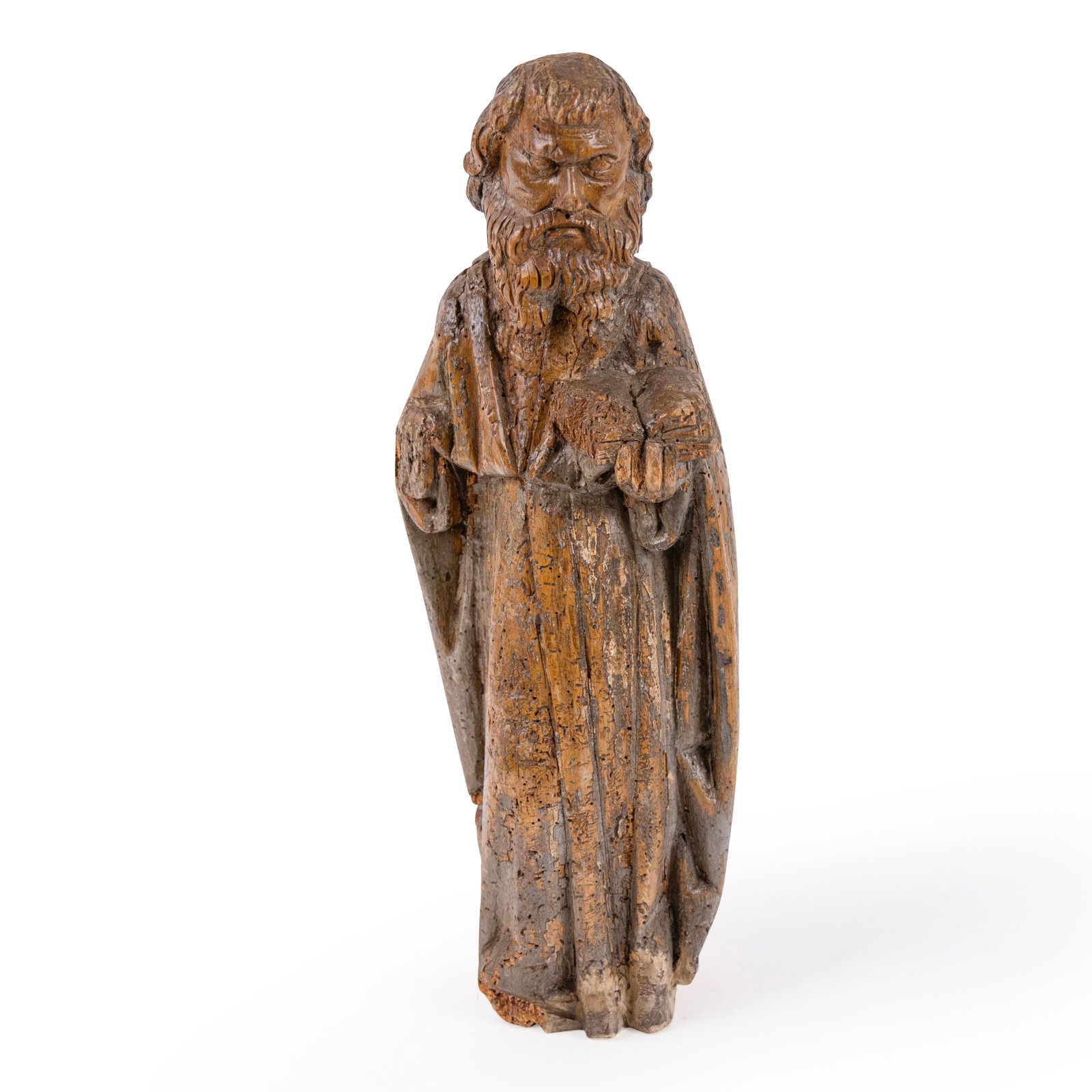 A worn oak sculpture of Saint Anthony the Hermit, late 16th C.: A worn oak sculpture of Saint Anthony the Hermit, late 16th C. H 48 cm