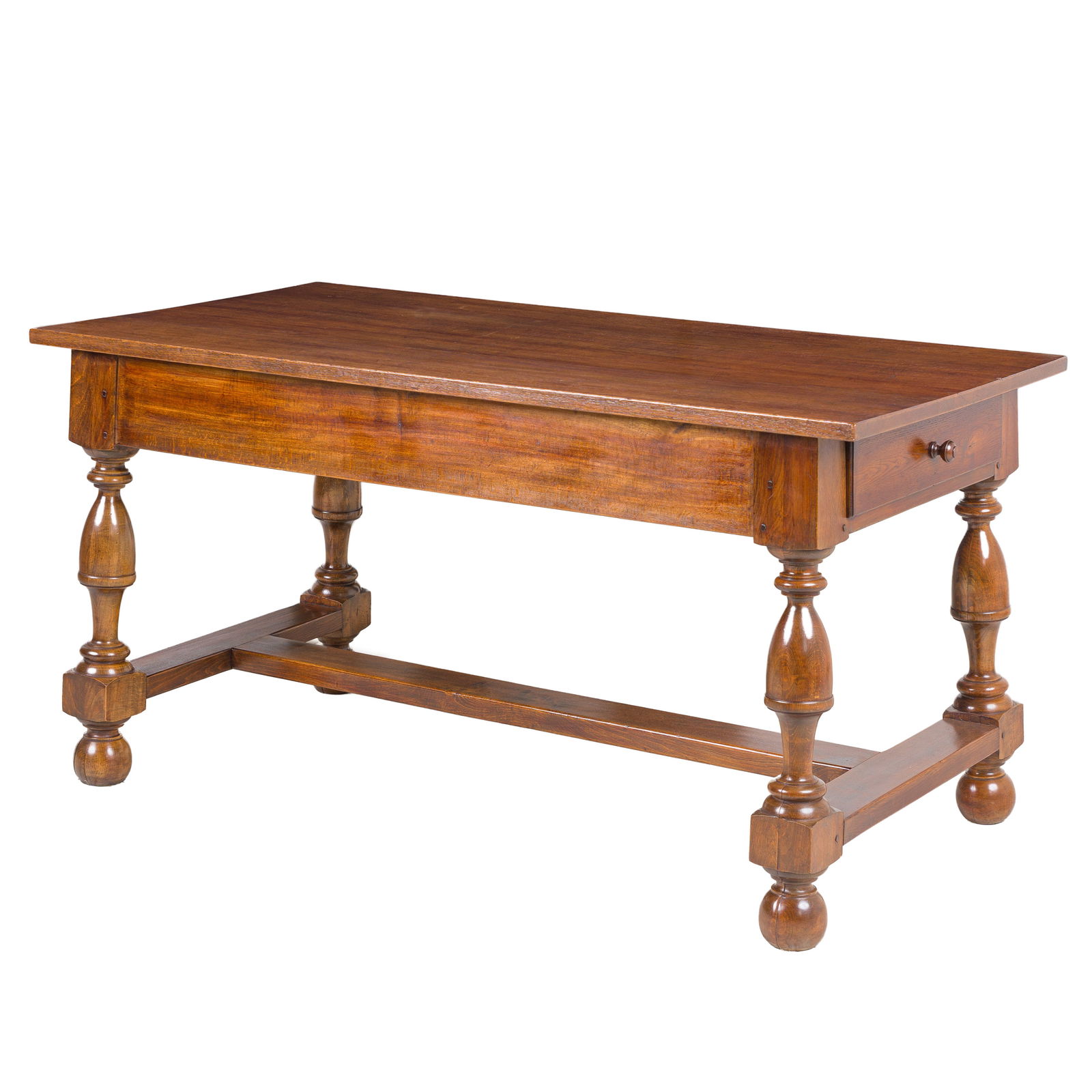 A walnut dining table with a drawer on each end, 19th C.: A walnut dining table with a drawer on each end, 19th C. H 75 x L 144 x D 74 cm