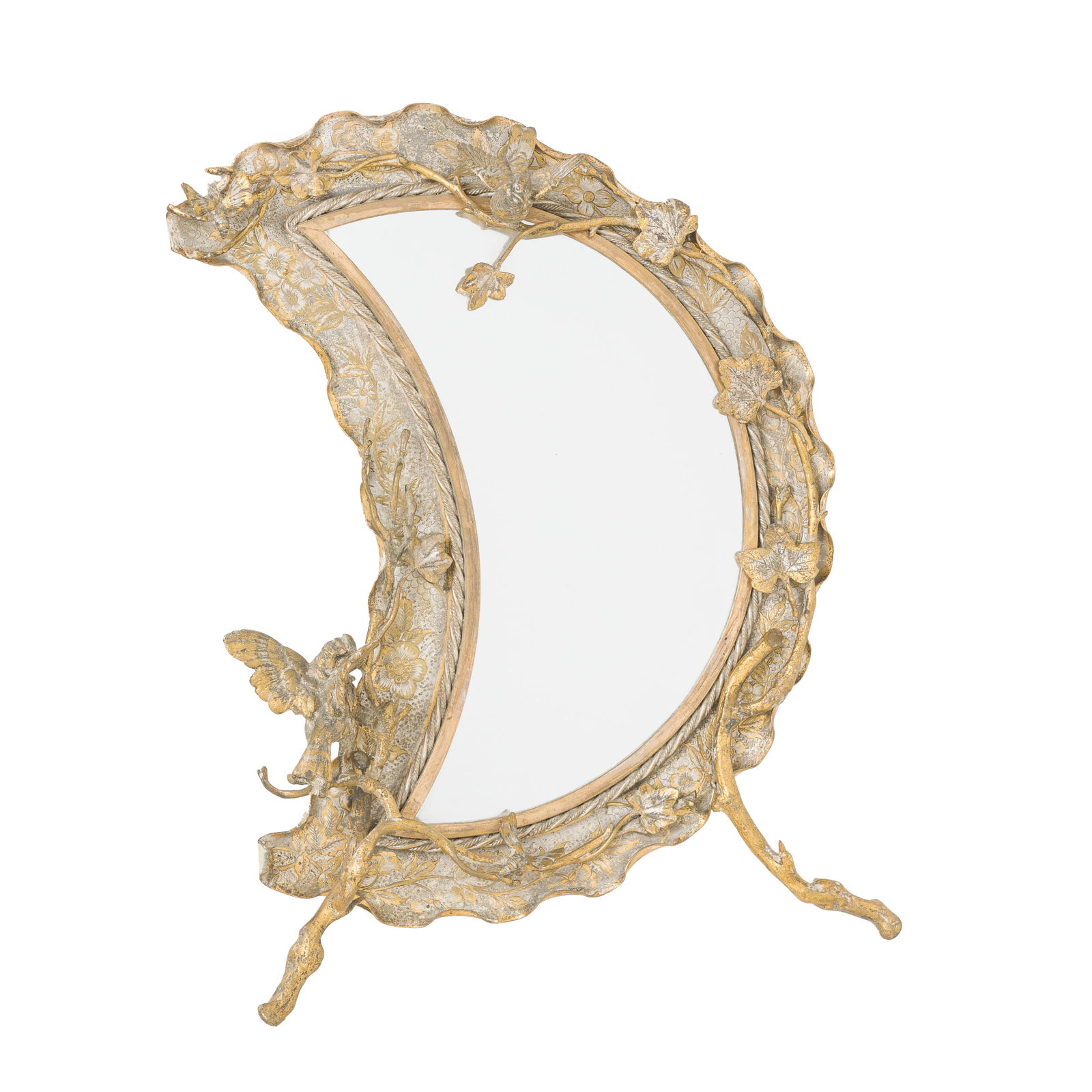 A brass Art Nouveau style tripod table mirror, 20th C. (1 of 3)