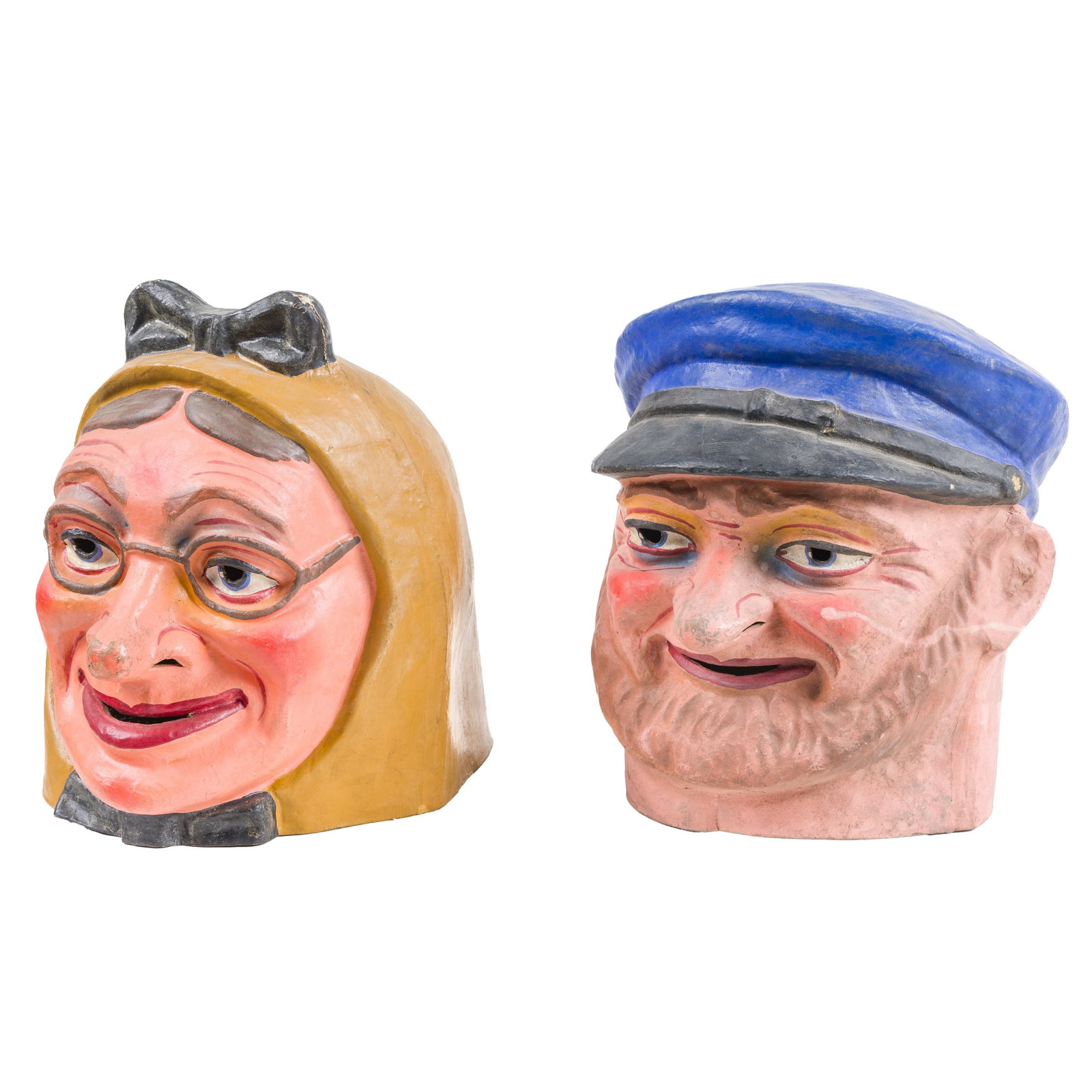Two papier-mâché masks from the Aalst carnival, early 20th C.: Two papier-mâché masks from the Aalst carnival, early 20th C. H 35 cm