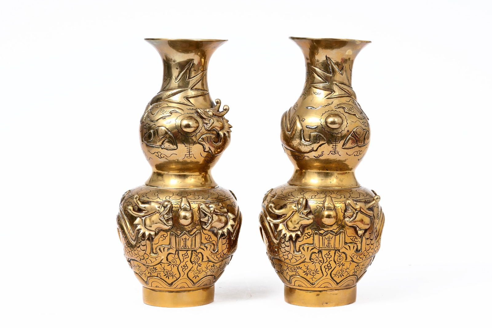 A pair of Chinese bronze double gourd vases, Republic (1 of 9)