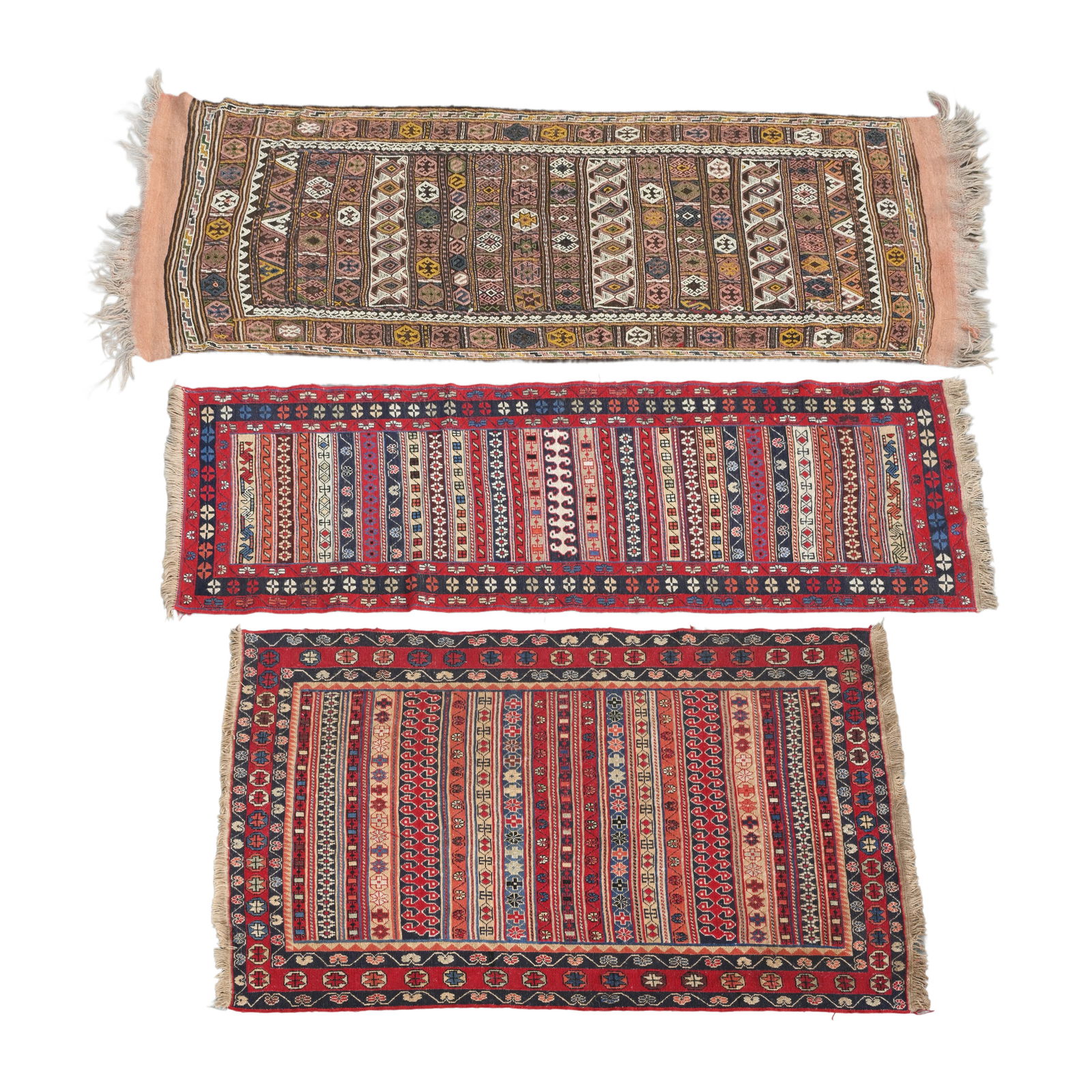 Three various Caucasian carpets with geometric design, wool and cotton, 20th C. (1 of 8)