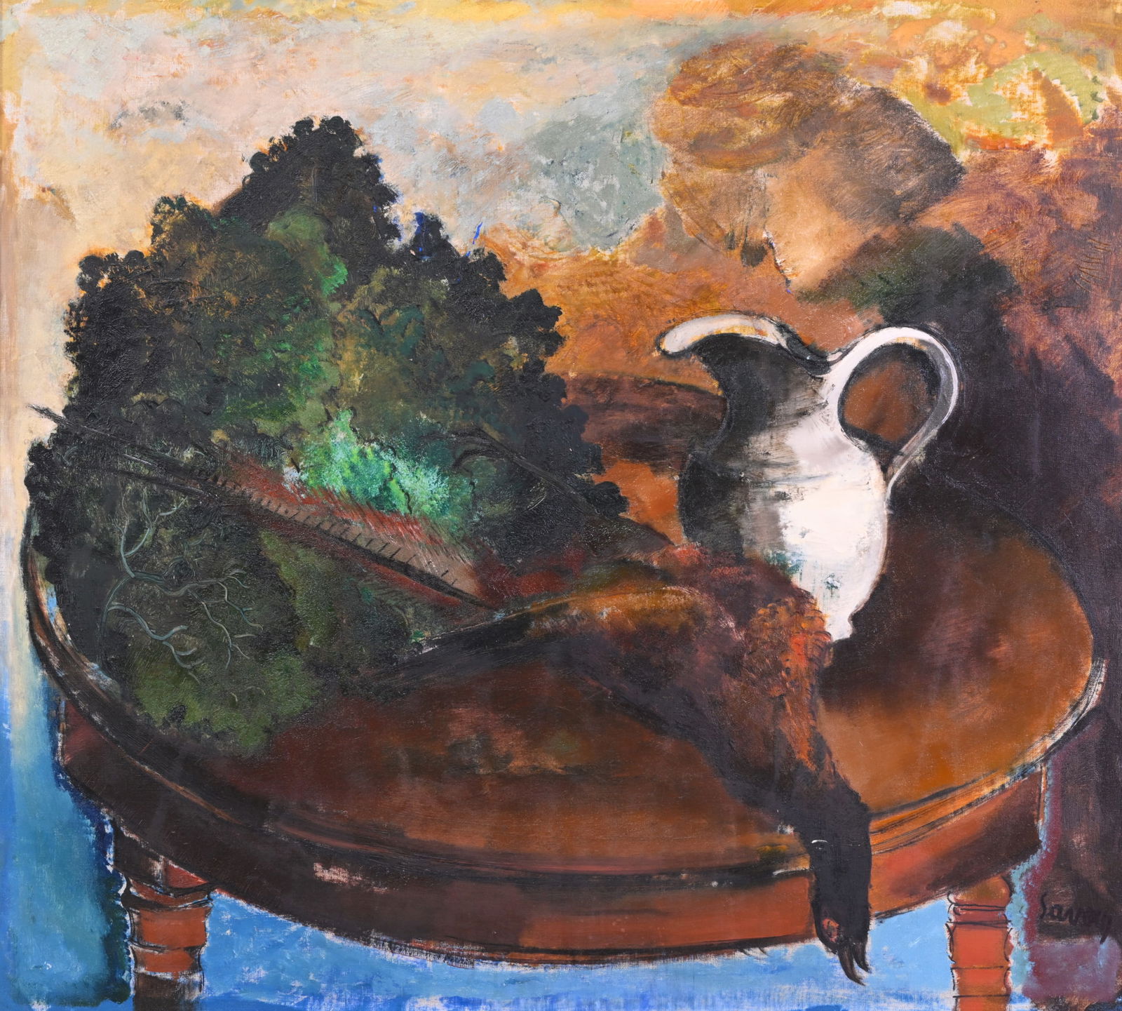 Albert Saverys (1886-1964): Still life with pheasant, cabbage and ewer, oil on canvas: Albert Saverys (1886-1964): Still life with pheasant, cabbage and ewer, oil on canvas Work: 101 x 91 cm Frame: 124 x 115 cm