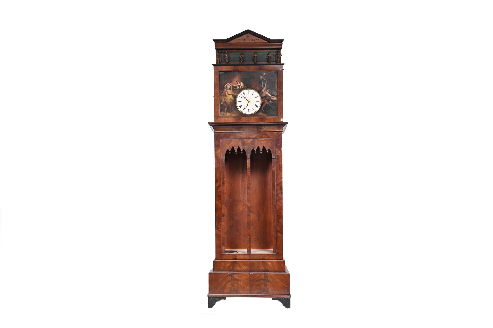 A large Black Forest 'Flotenuhr' or organ clock, 19th C.: A large Black Forest 'Flotenuhr' or organ clock, 19th C. H 264 - L 79,5 - D 44,5 cm Contrary to popular misconception, the genre of wood carvings known collectively as Black Forest carvings do not ema