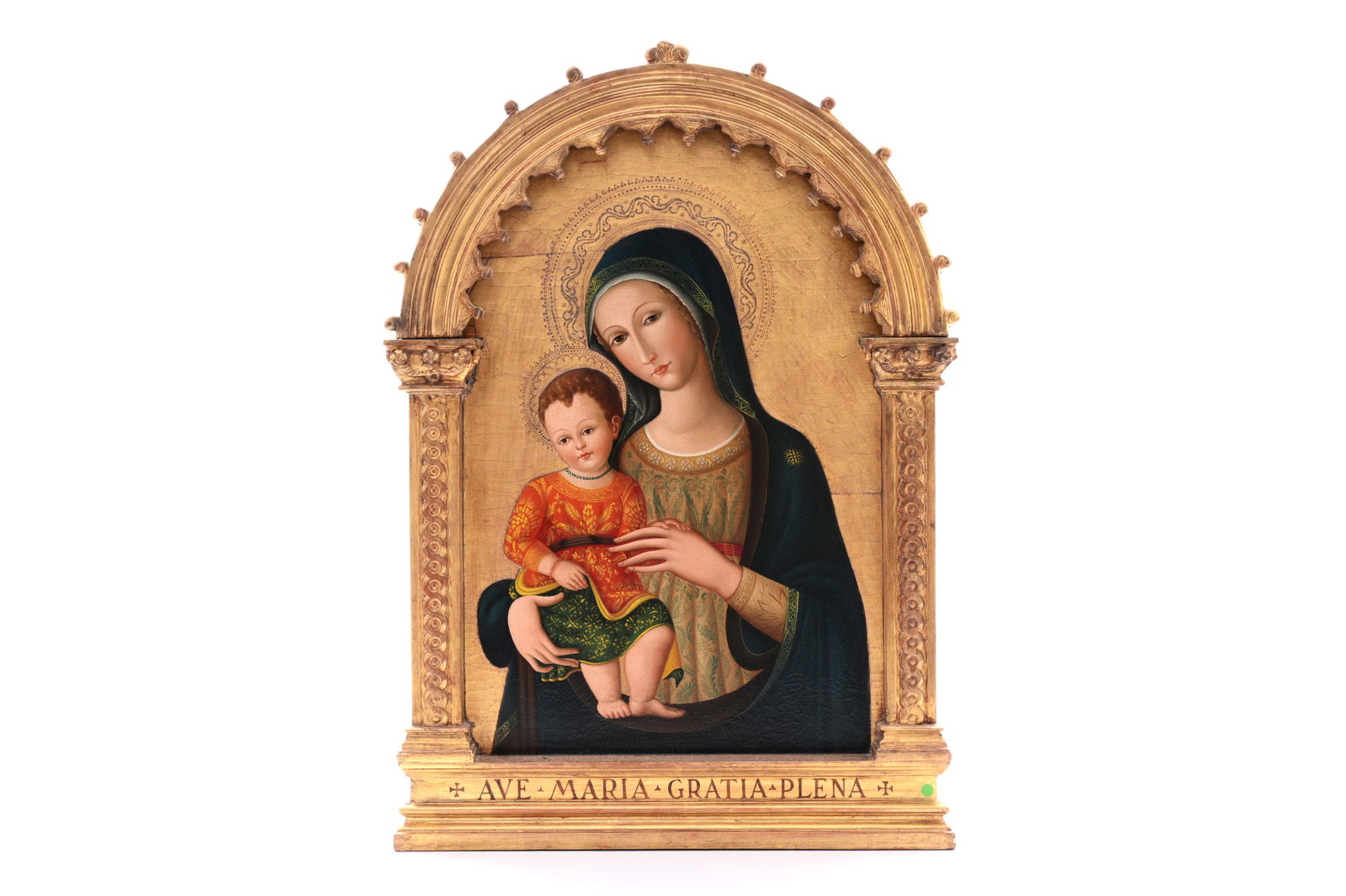 Italian school, in the style of Matteo di Giovanni di Bartolo: Madonna and Child, oil on panel, 19th: Italian school, in the style of Matteo di Giovanni di Bartolo: Madonna and Child, oil on panel, 19th C. Work: 62 x 43 cm Frame: 76 x 54 cm