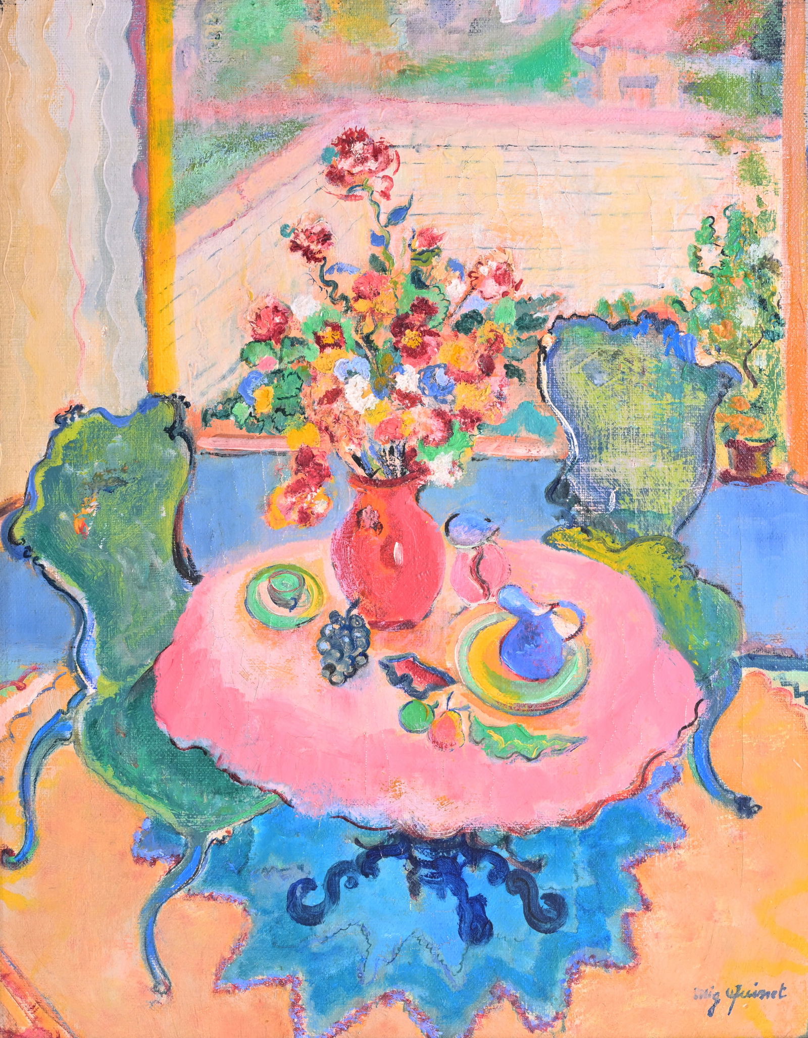 Mig Quinet (1906-2001): Interior with a bouquet of flowers, oil on canvas (1 of 4)