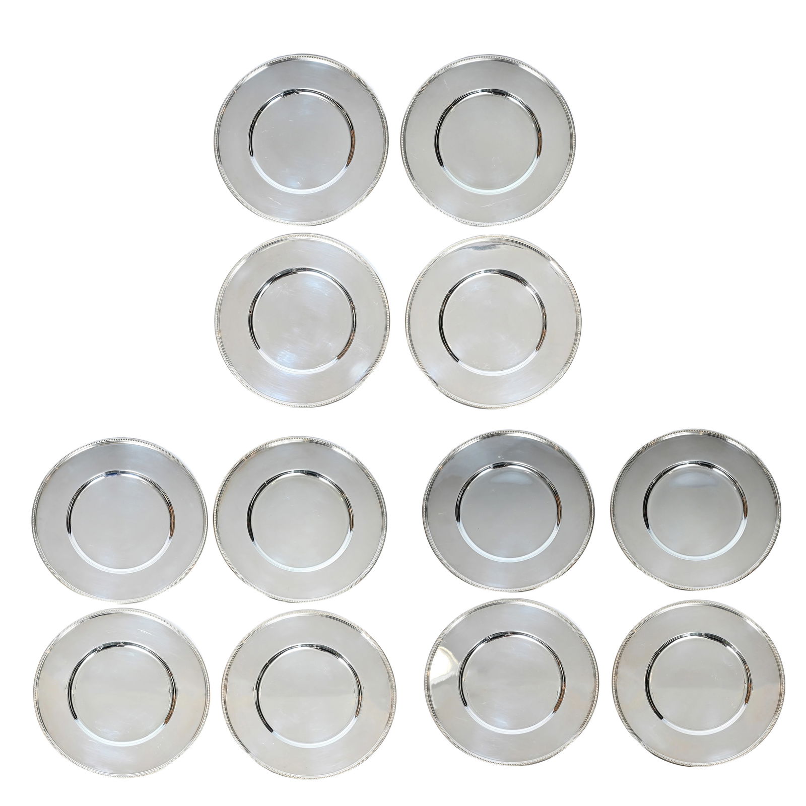 Twelve French silver-plated underplates with matching protective covers, model Perles, Christofle, (1 of 14)
