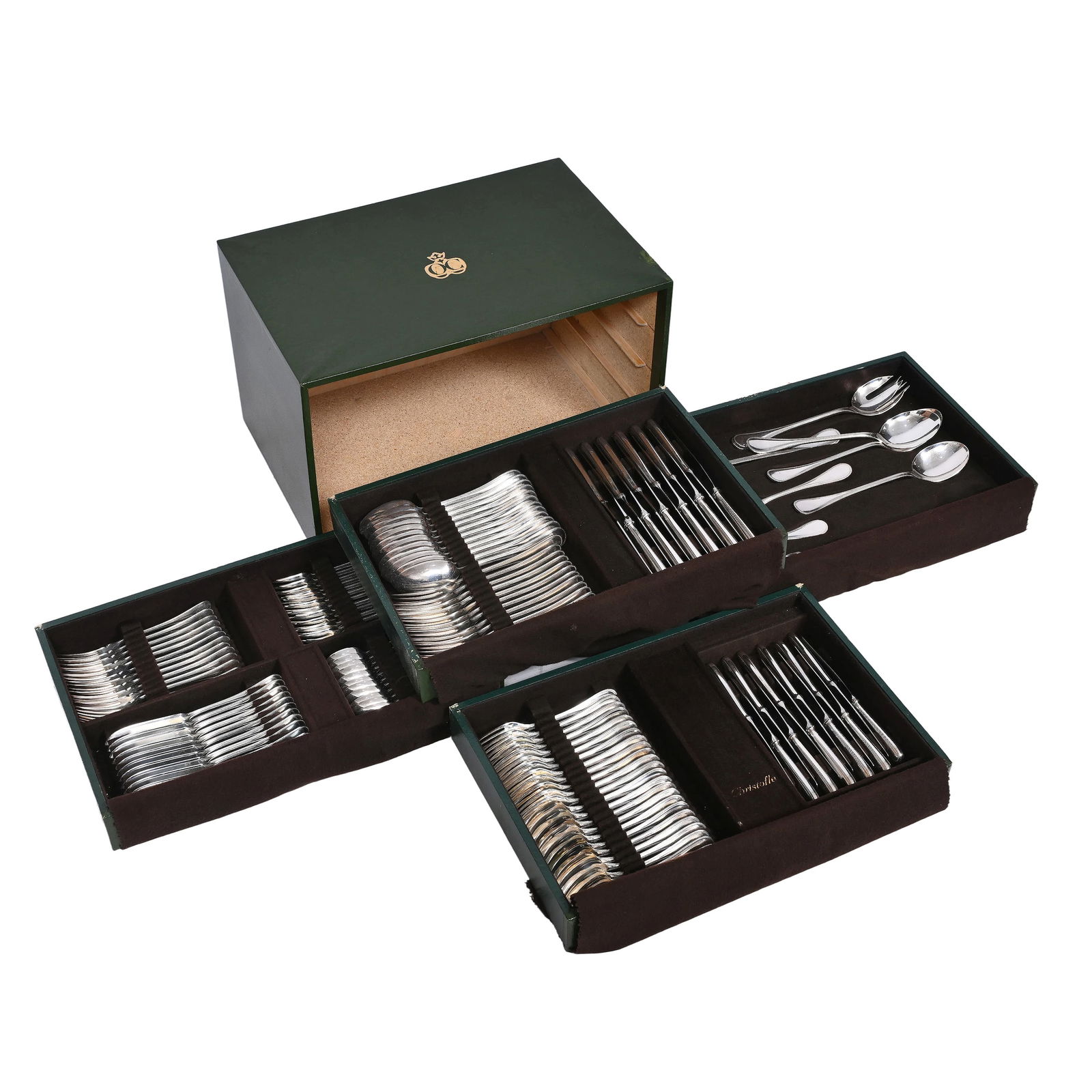 A French 129-piece silver-plated cutlery set, model Perles, Christofle, 20th C. (1 of 14)