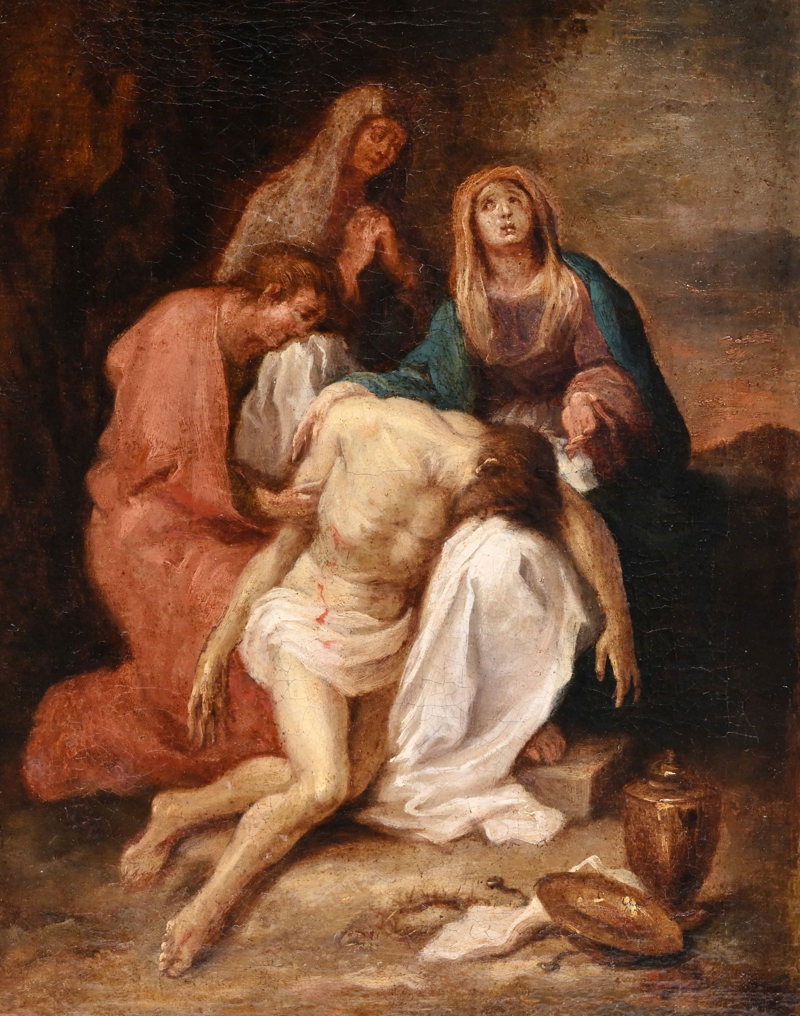 Follower of Anthony van Dyck (1599-1641): The lamentation of Christ, oil on canvas, 18th C. (1 of 5)