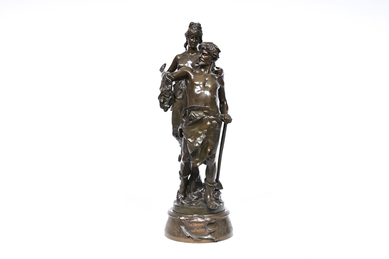 Eugene Marioton (1854-1933): 'Le travail guide la fortune', green-brown patinated bronze: Eugene Marioton (1854-1933): 'Le travail guide la fortune', green-brown patinated bronze H 65,5 cm Ref.: - P. Kjellberg, Les bronzes du XIXe siecle, Paris, 1989, pp. 458-460.