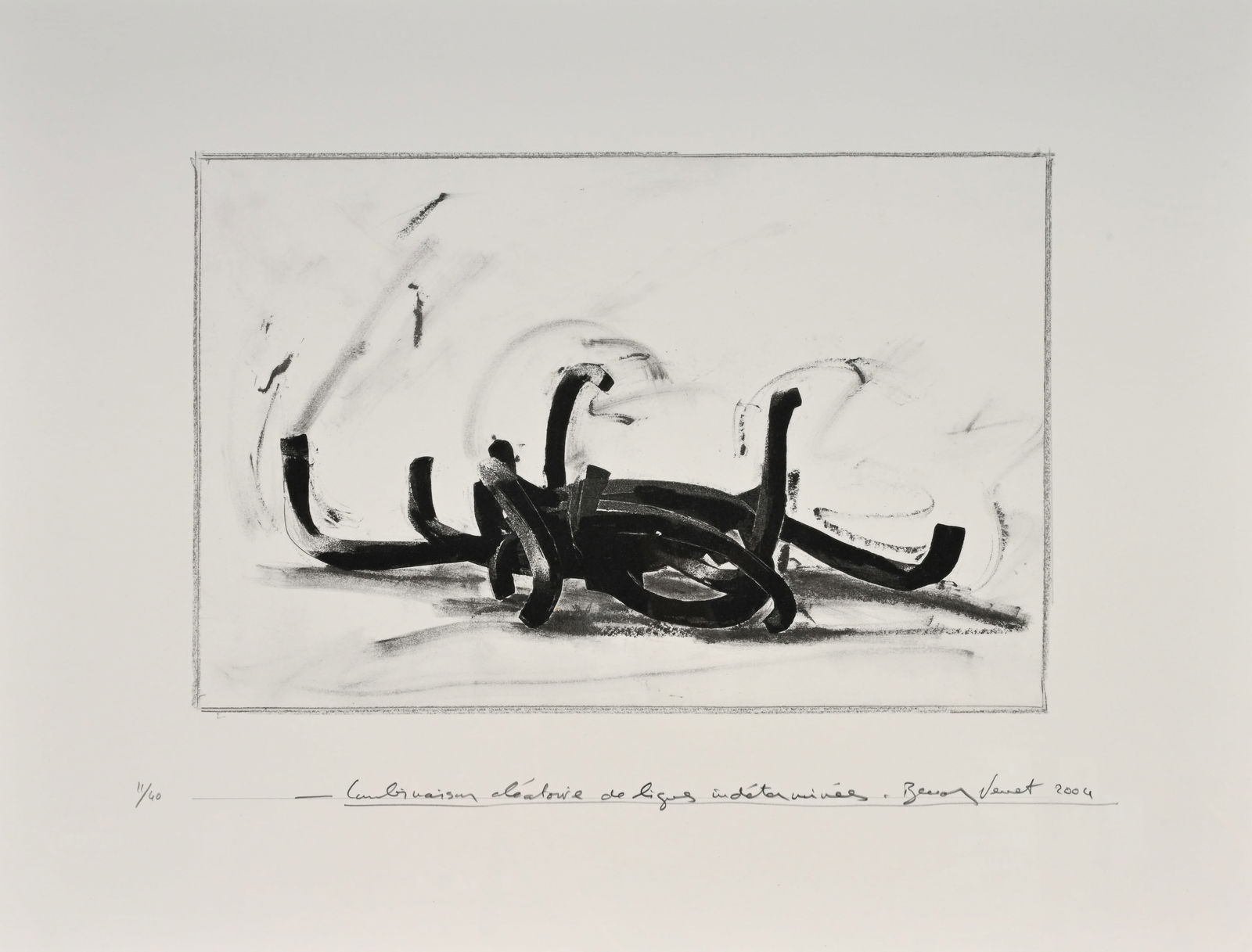Bernar Venet (1941): 'Combinaison aleatoire de lignes indeterminees', lithography, ed. 11/40, dated: Bernar Venet (1941): 'Combinaison aleatoire de lignes indeterminees', lithography, ed. 11/40, dated 2004 Work: 43,5 x 28,5 cm Paper: 65 x 50 cm Frame: 88 x 72,5 cm
